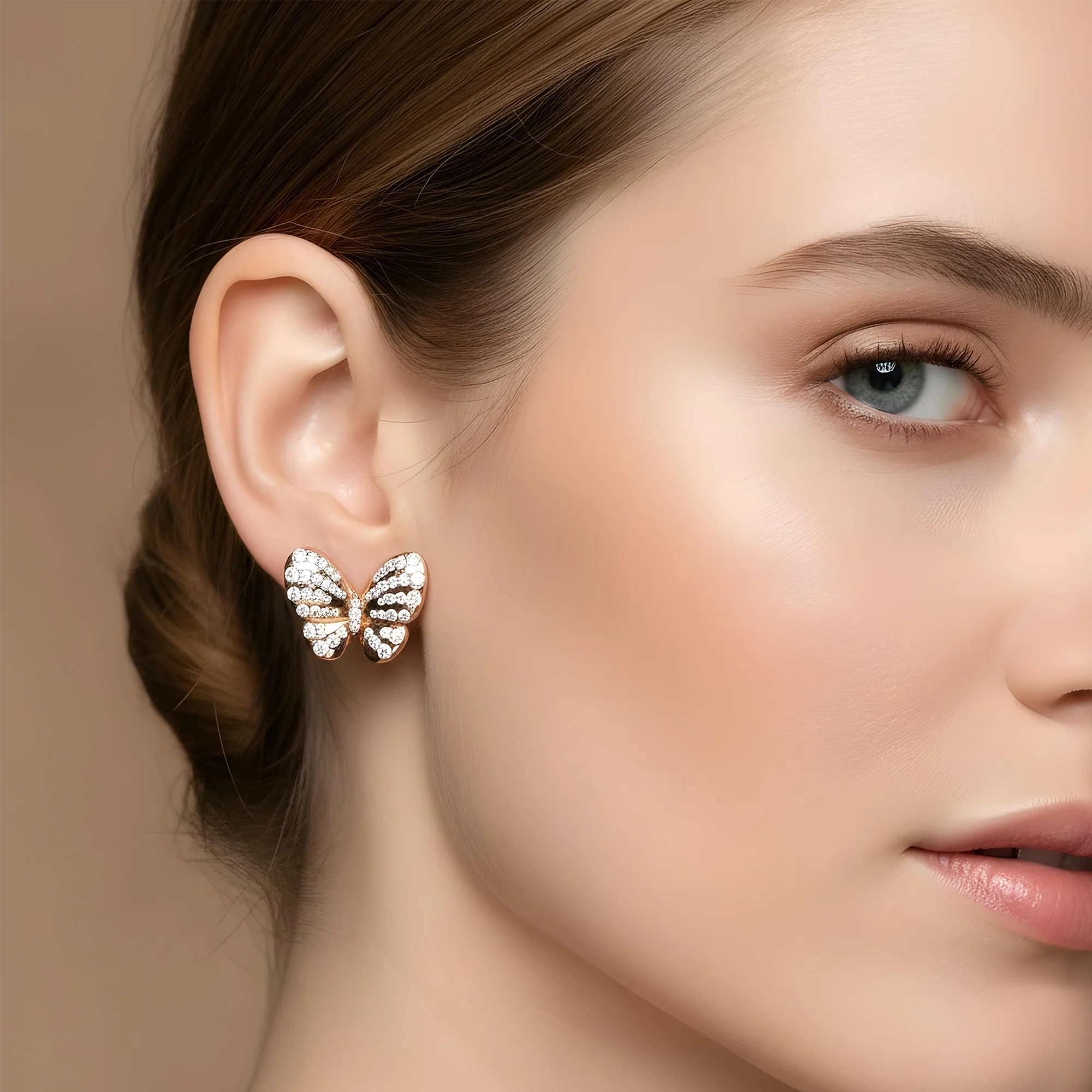 14K Yellow Gold Round Diamond Butterfly Stud Earrings 1.82ctw - Image 8