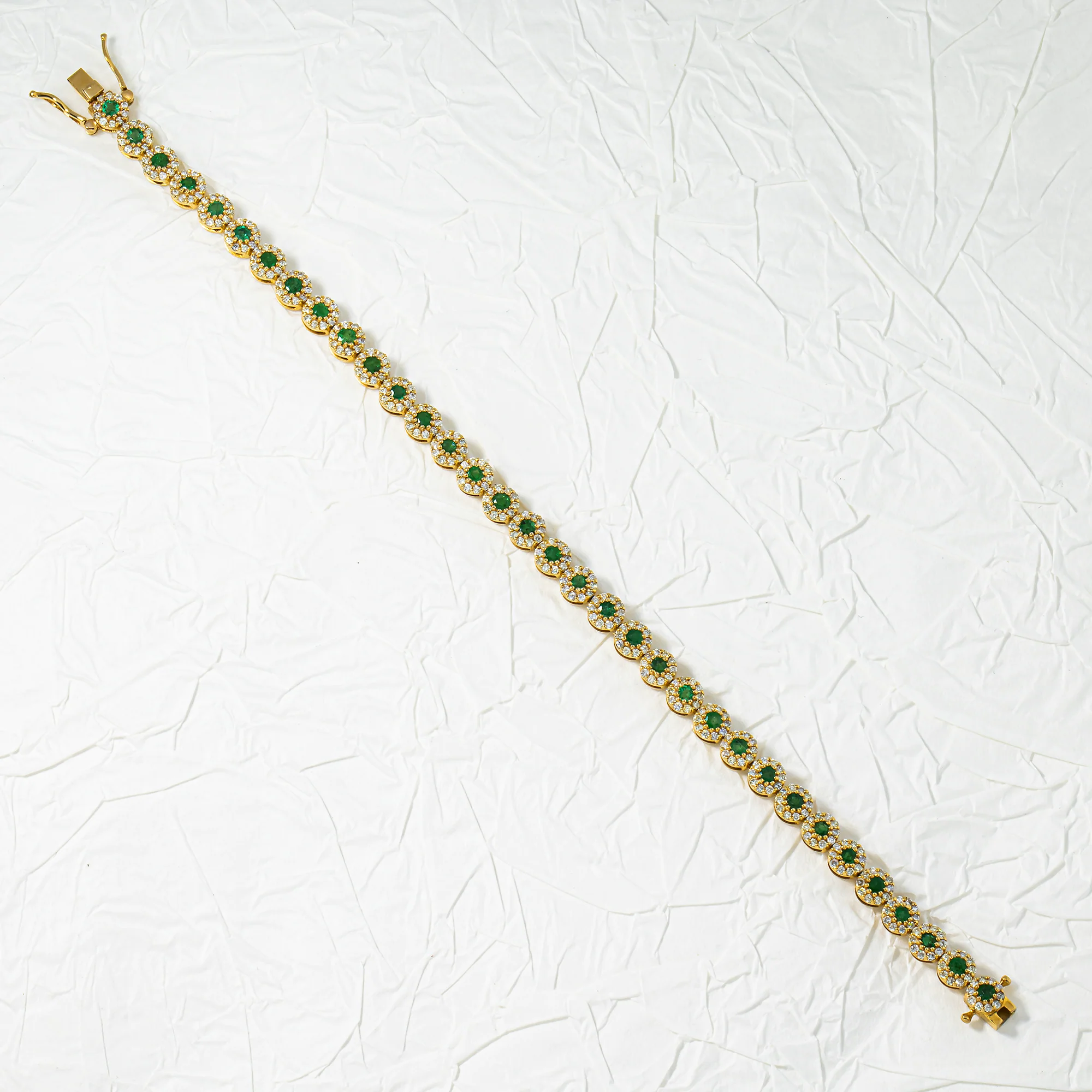 14K Yellow Gold Round Diamond & Emerald Bracelet 4.16ct - Image 3