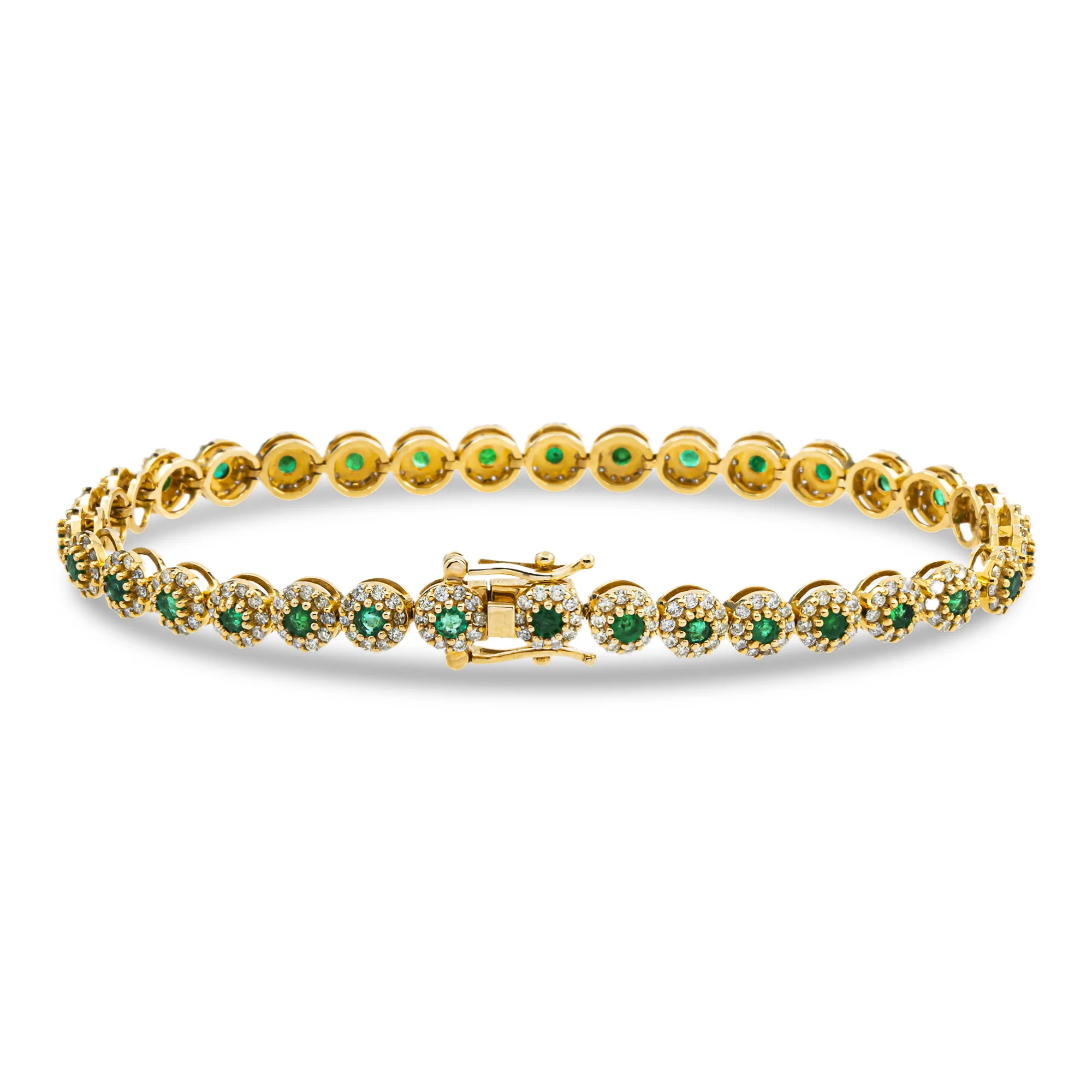 14K Yellow Gold Round Diamond & Emerald Bracelet 4.16ct - Image 4