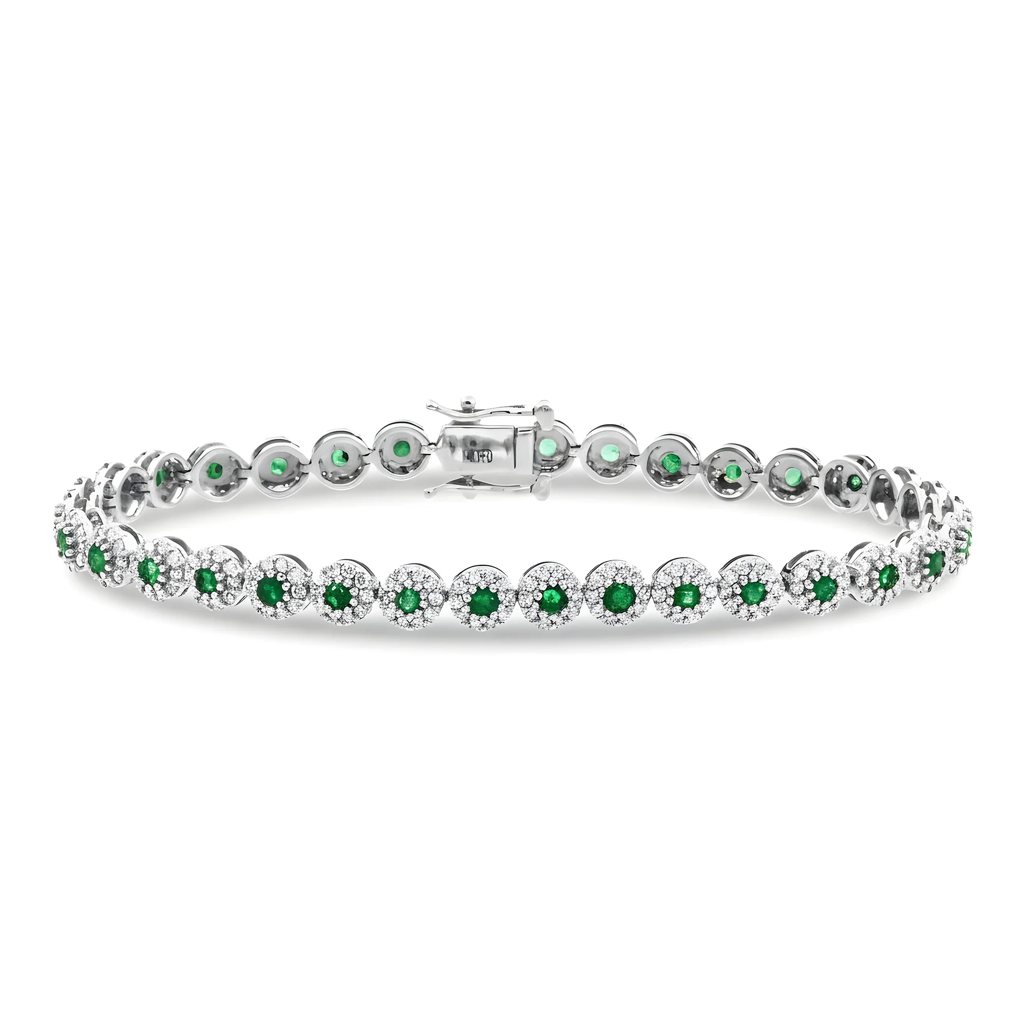 14K Yellow Gold Round Diamond & Emerald Bracelet 4.16ct - Image 5