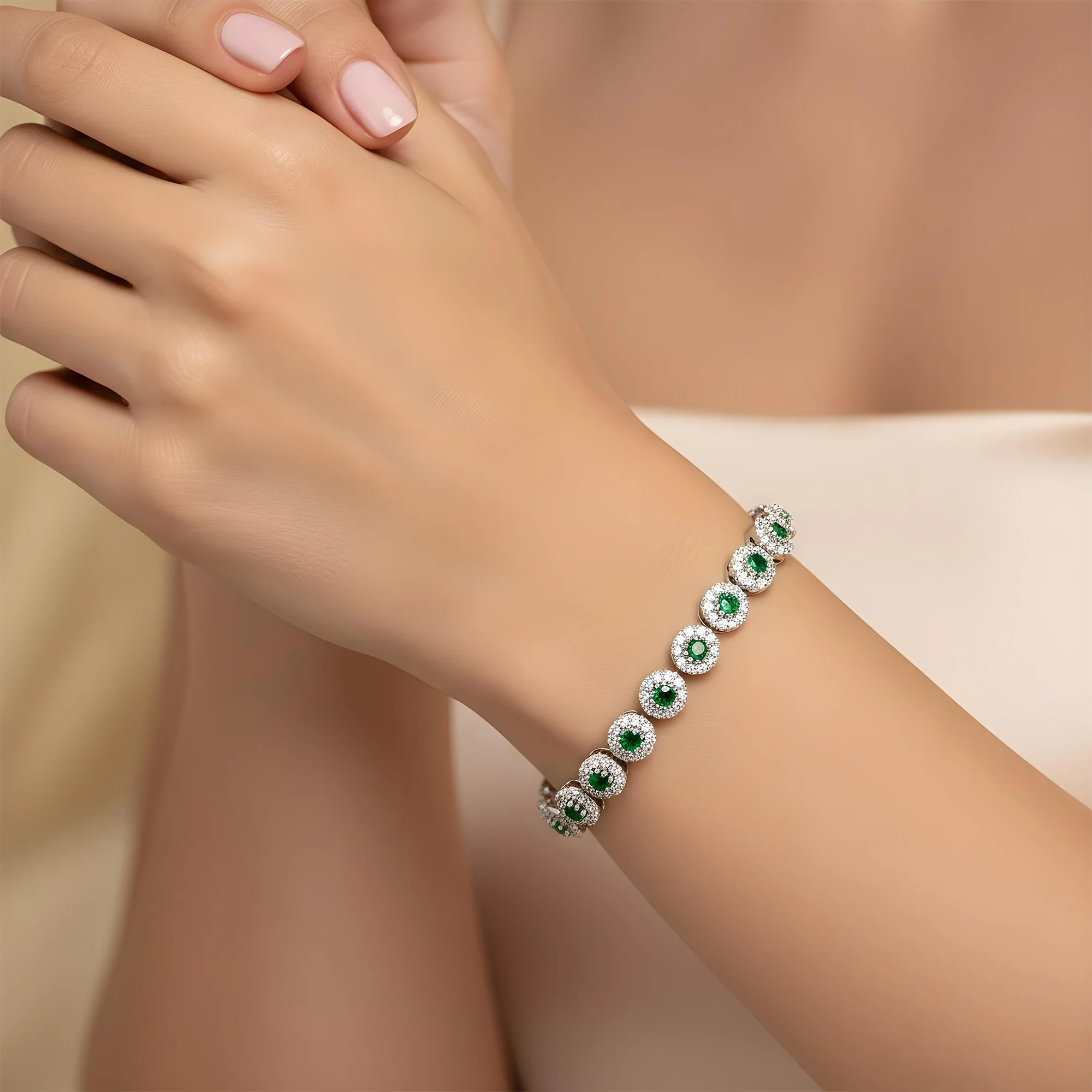 14K Yellow Gold Round Diamond & Emerald Bracelet 4.16ct - Image 7
