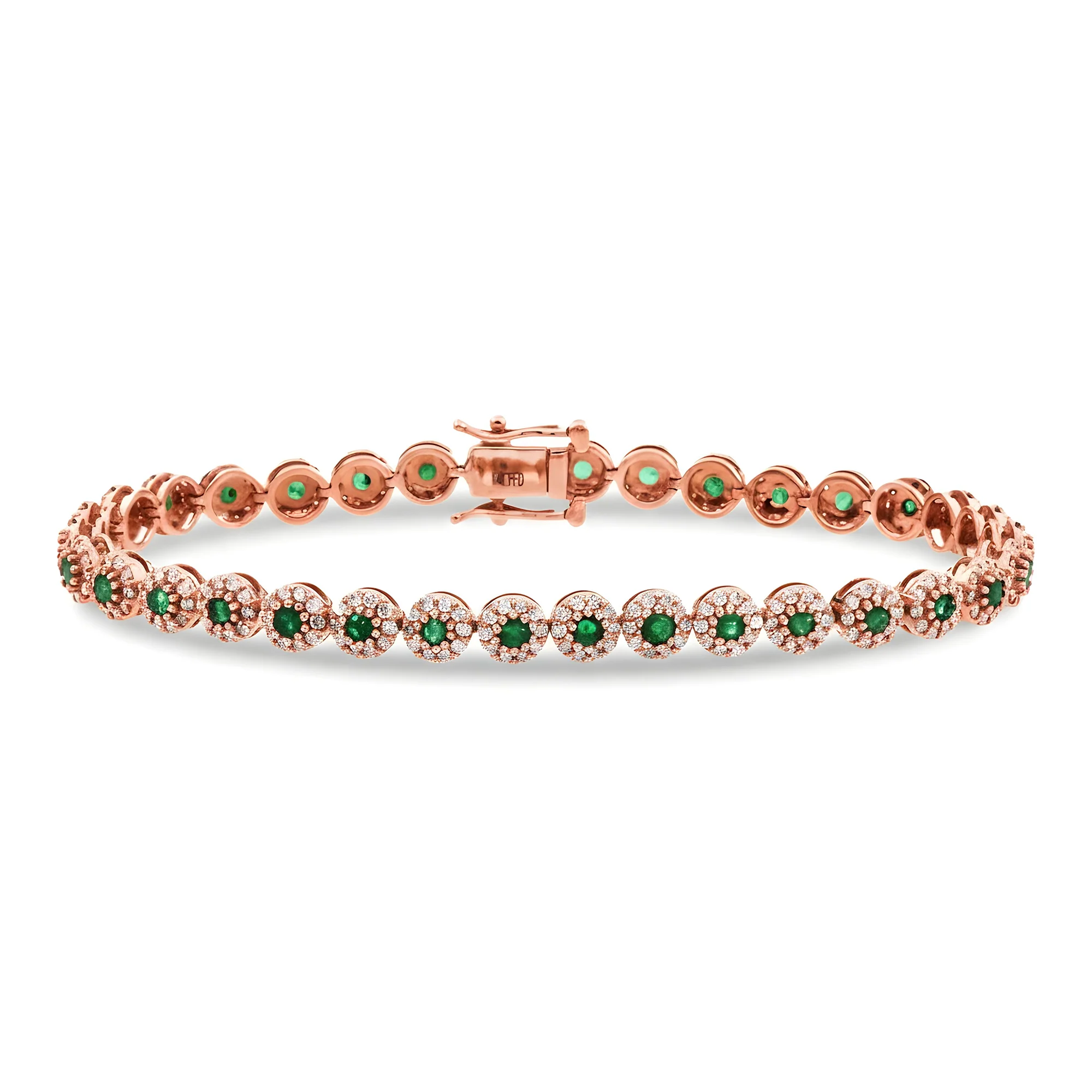 14K Yellow Gold Round Diamond & Emerald Bracelet 4.16ct - Image 8
