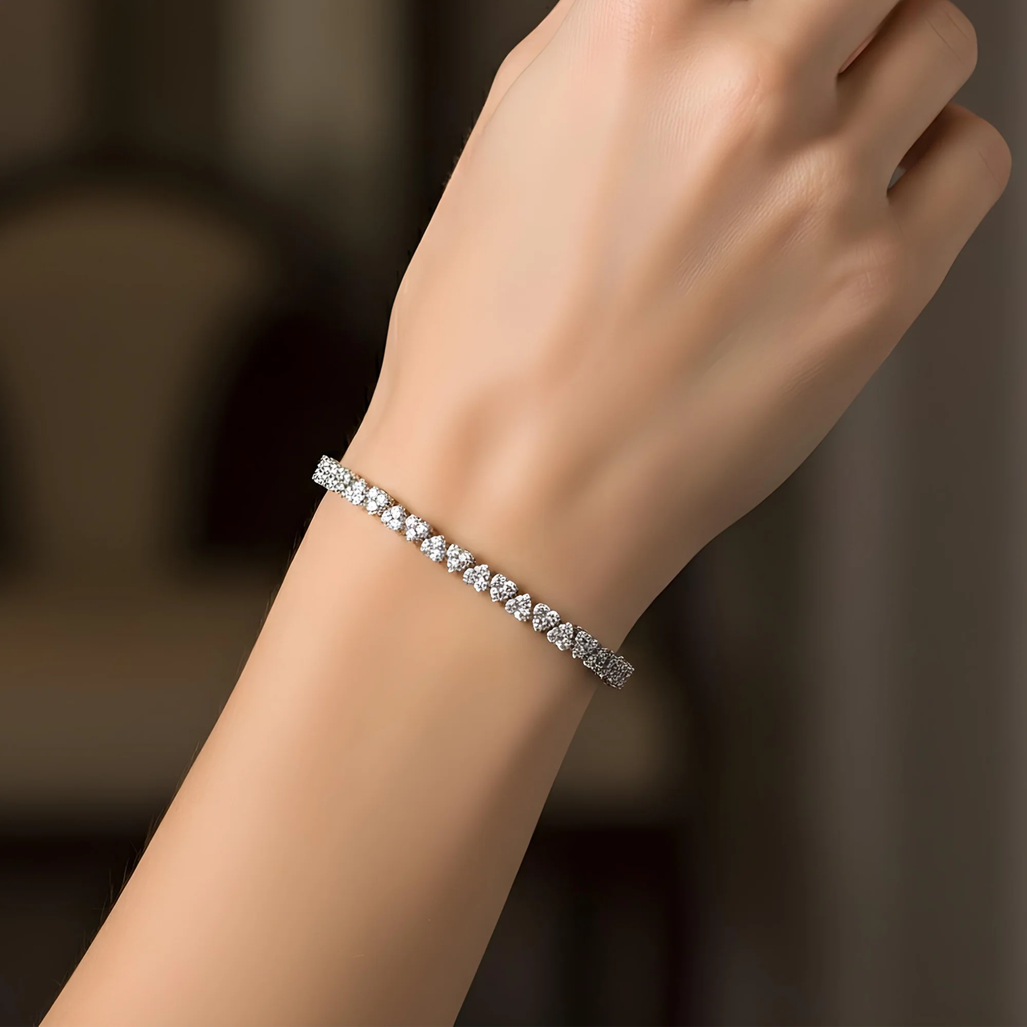 14K Yellow Gold Round Diamond Heart Shaped Bracelet 4.37ct - Image 7