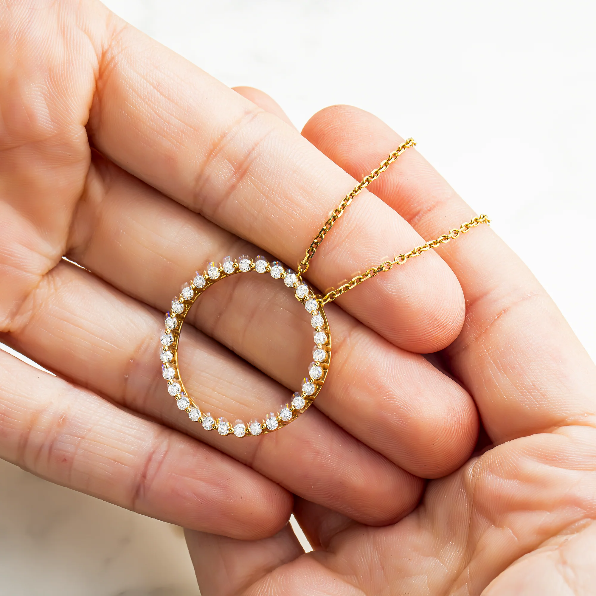 14K Yellow Gold Round Diamond Karma Circle Drop Necklace 1.0ct - Image 2