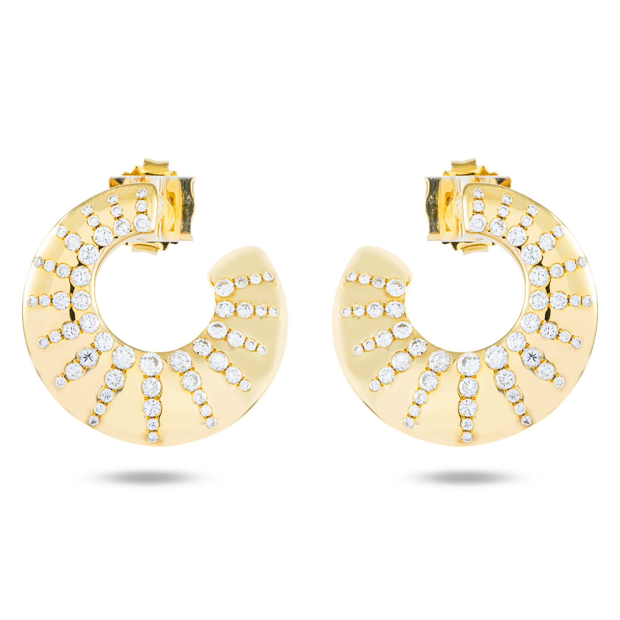 14K Yellow Gold Round Diamond Open Hoop Earrings 0.98ctw