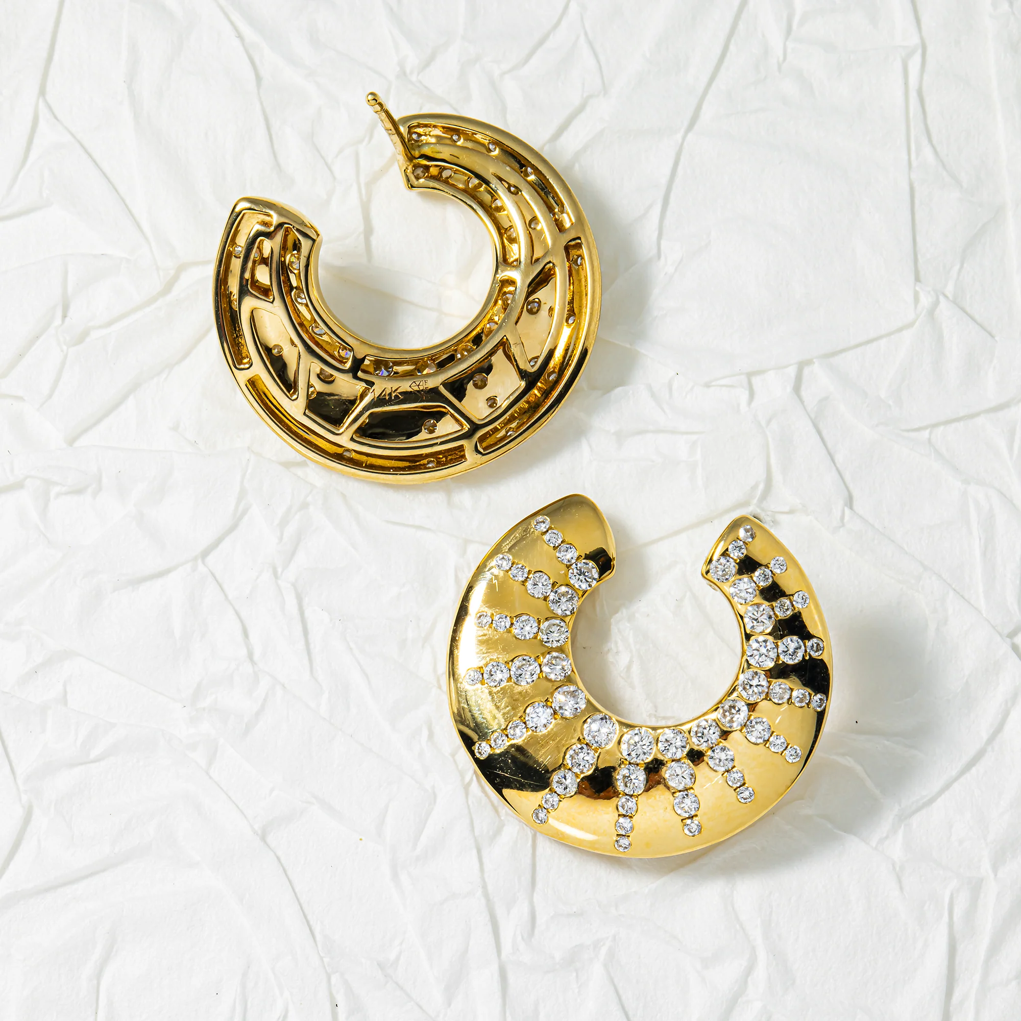 14K Yellow Gold Round Diamond Open Hoop Earrings 0.98ctw - Image 2