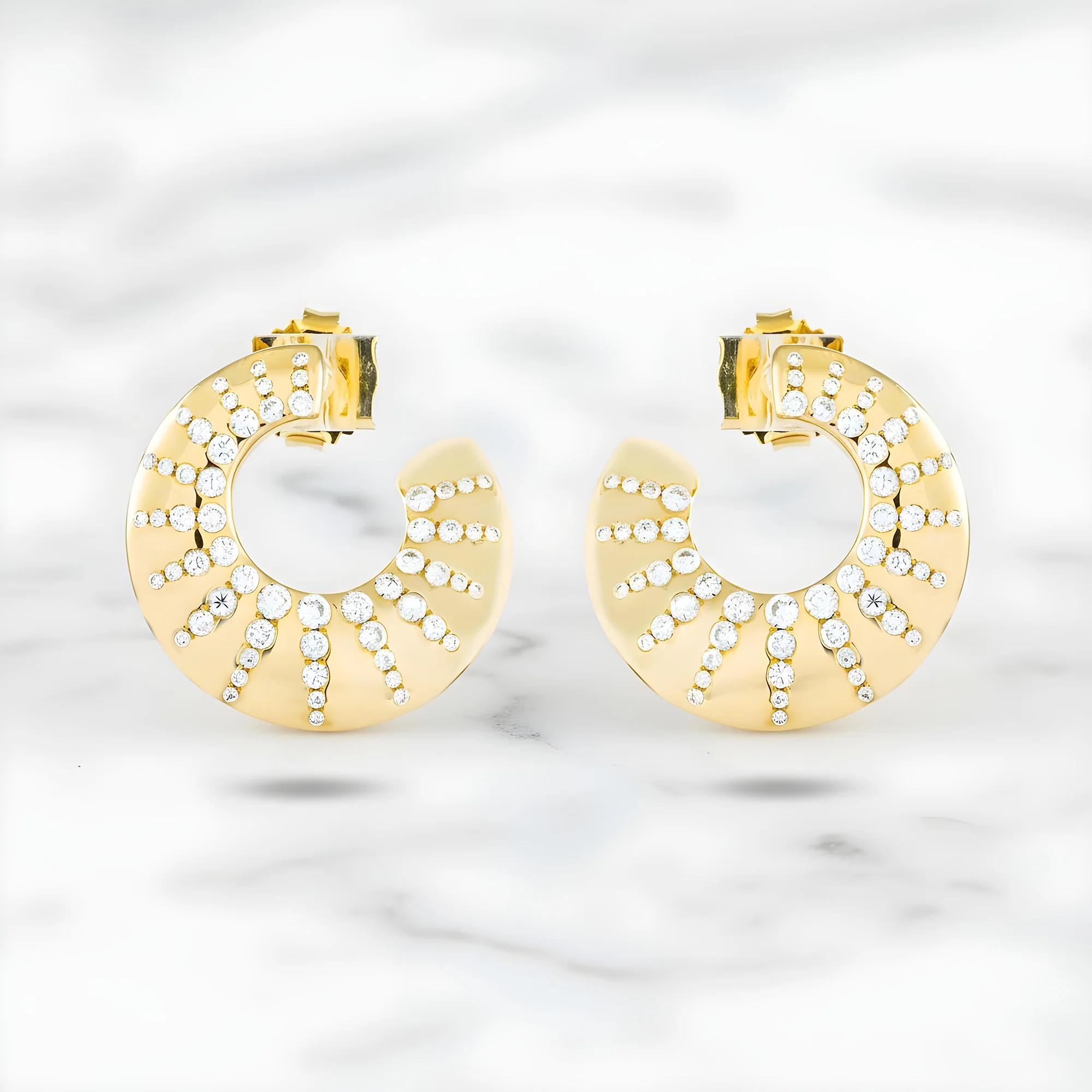 14K Yellow Gold Round Diamond Open Hoop Earrings 0.98ctw - Image 3