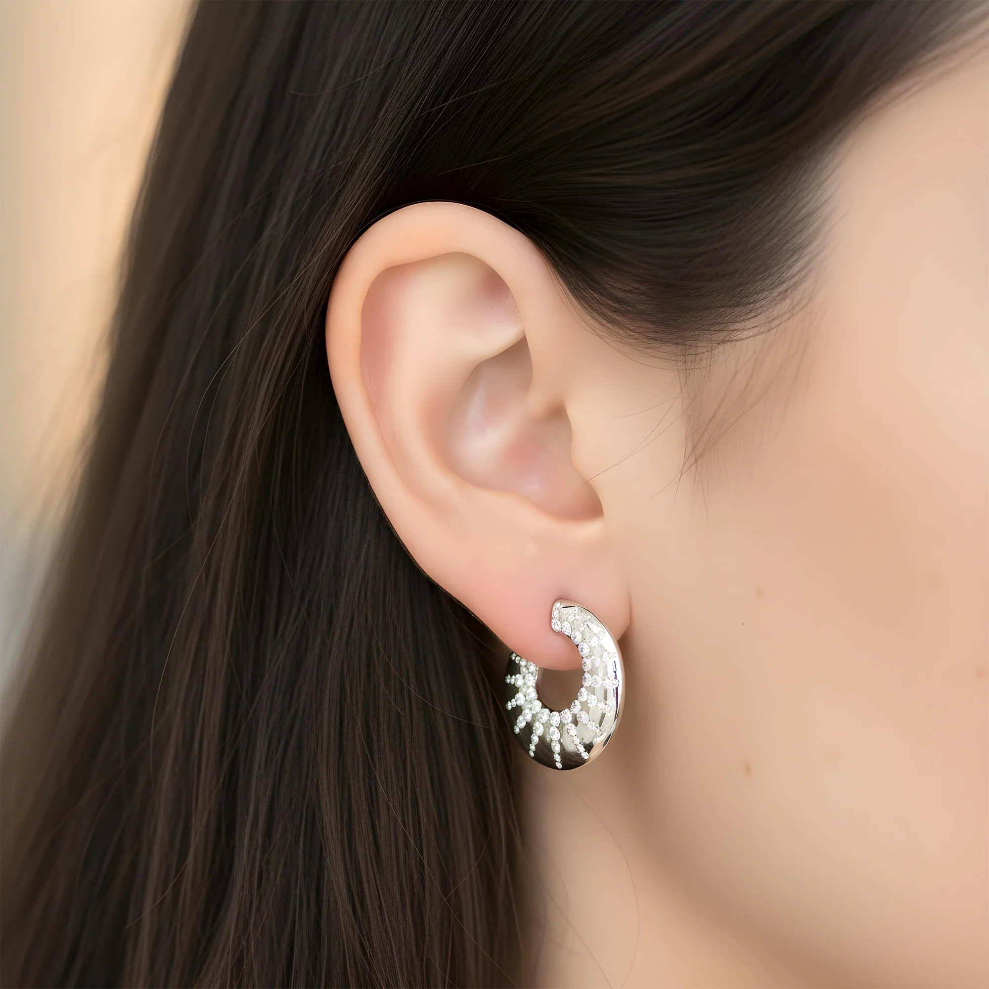 14K Yellow Gold Round Diamond Open Hoop Earrings 0.98ctw - Image 5