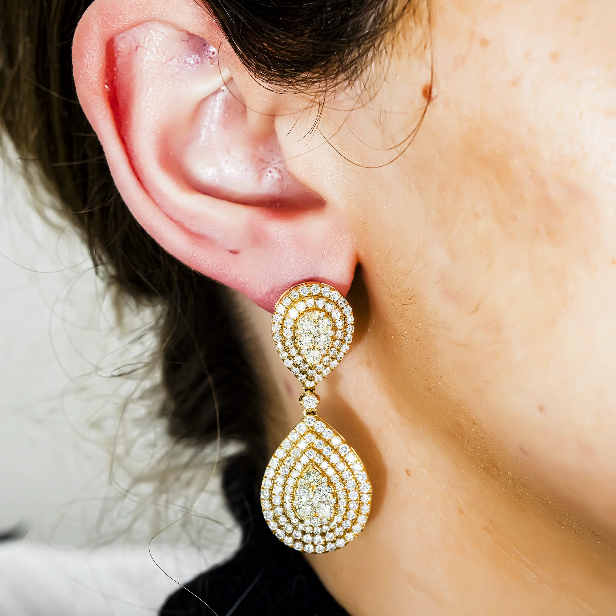 14K Yellow Gold Round Diamond Teardrop Earrings 6.29ctw - Image 2