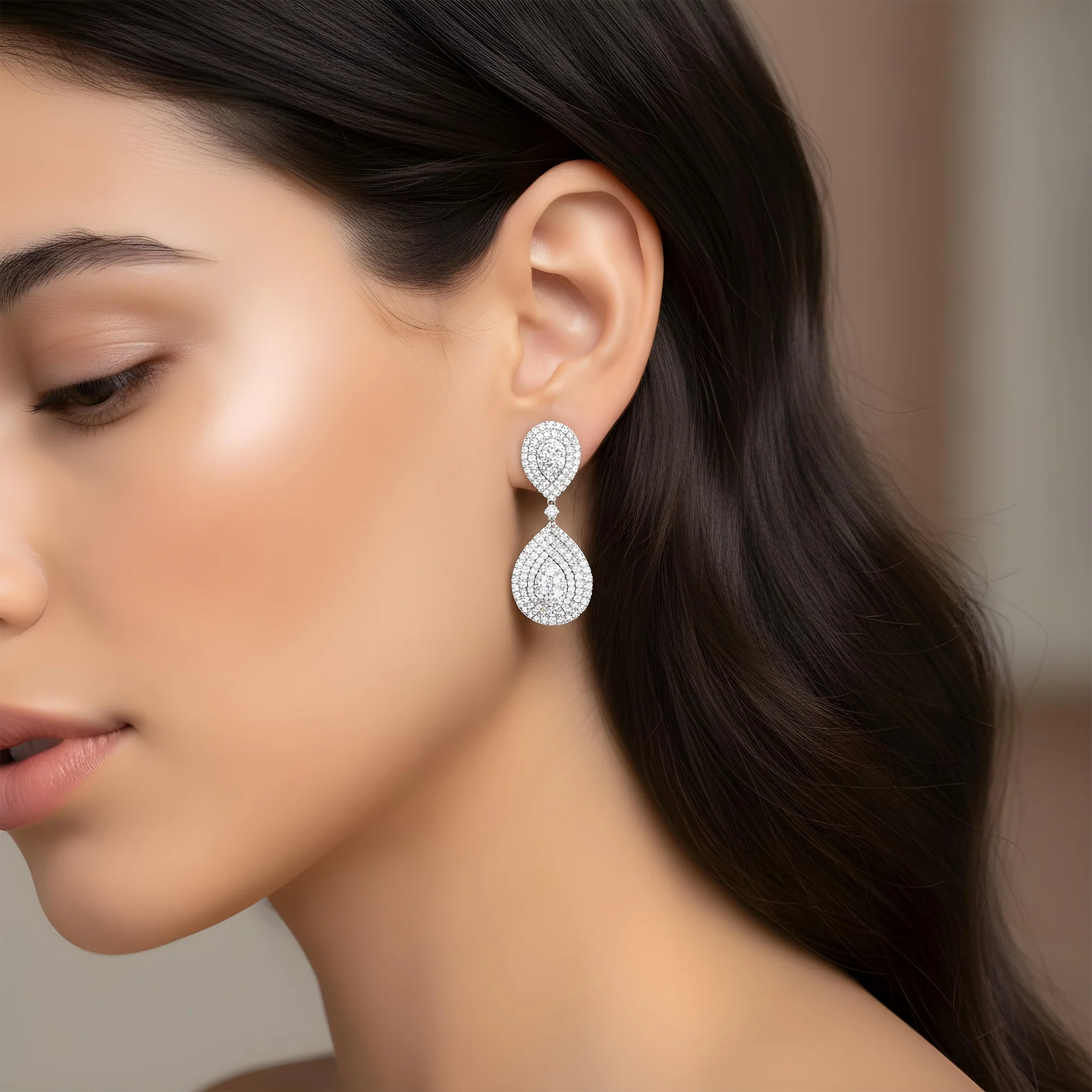 14K Yellow Gold Round Diamond Teardrop Earrings 6.29ctw - Image 6