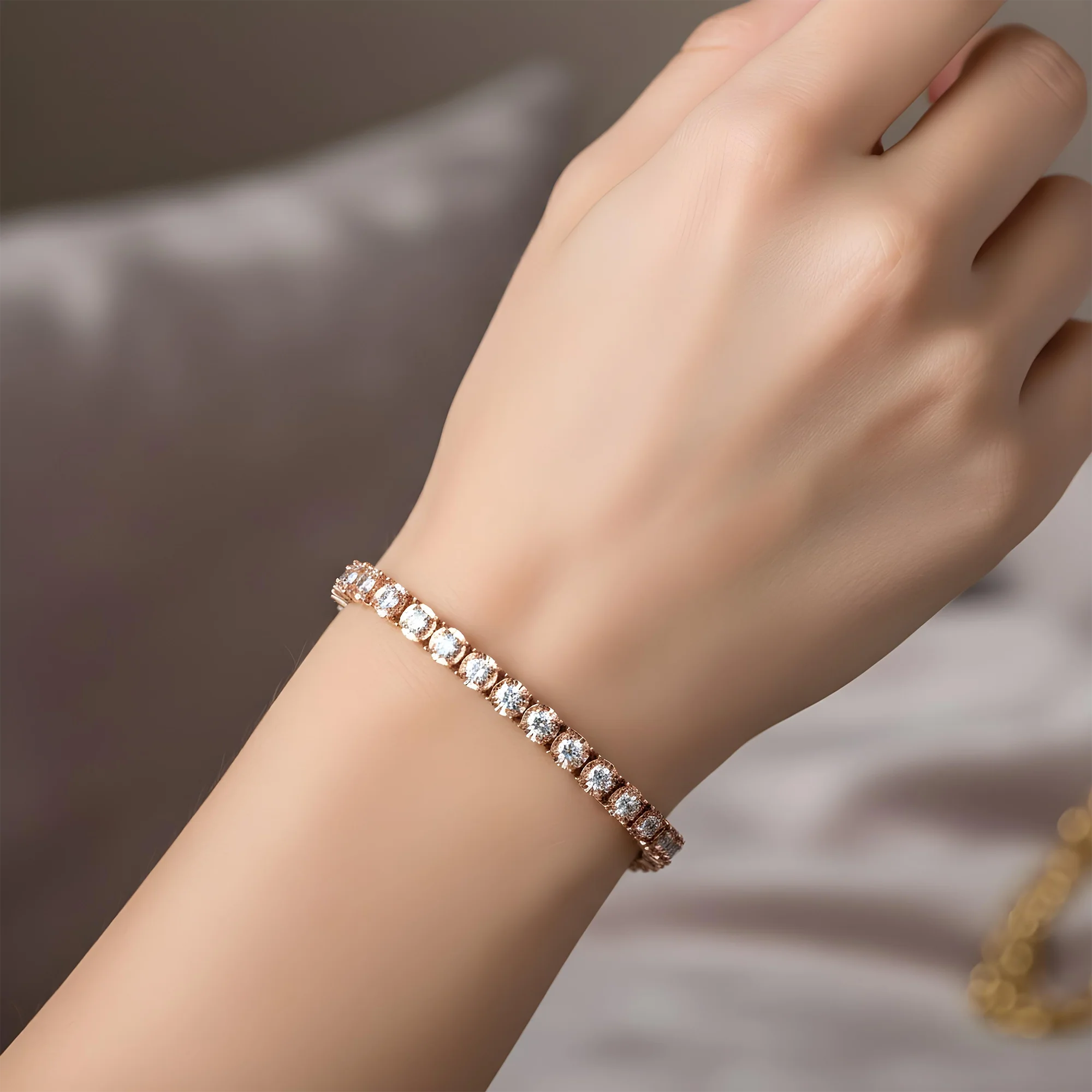 14K Yellow Gold Round Diamond Tennis Bracelet 4.10ct - Image 9