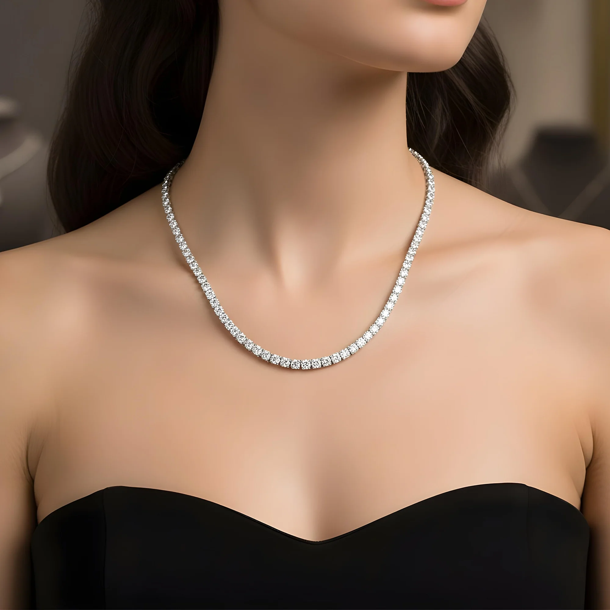 14K Yellow Gold Round Diamond Tennis Chain 53.50ct - Image 5