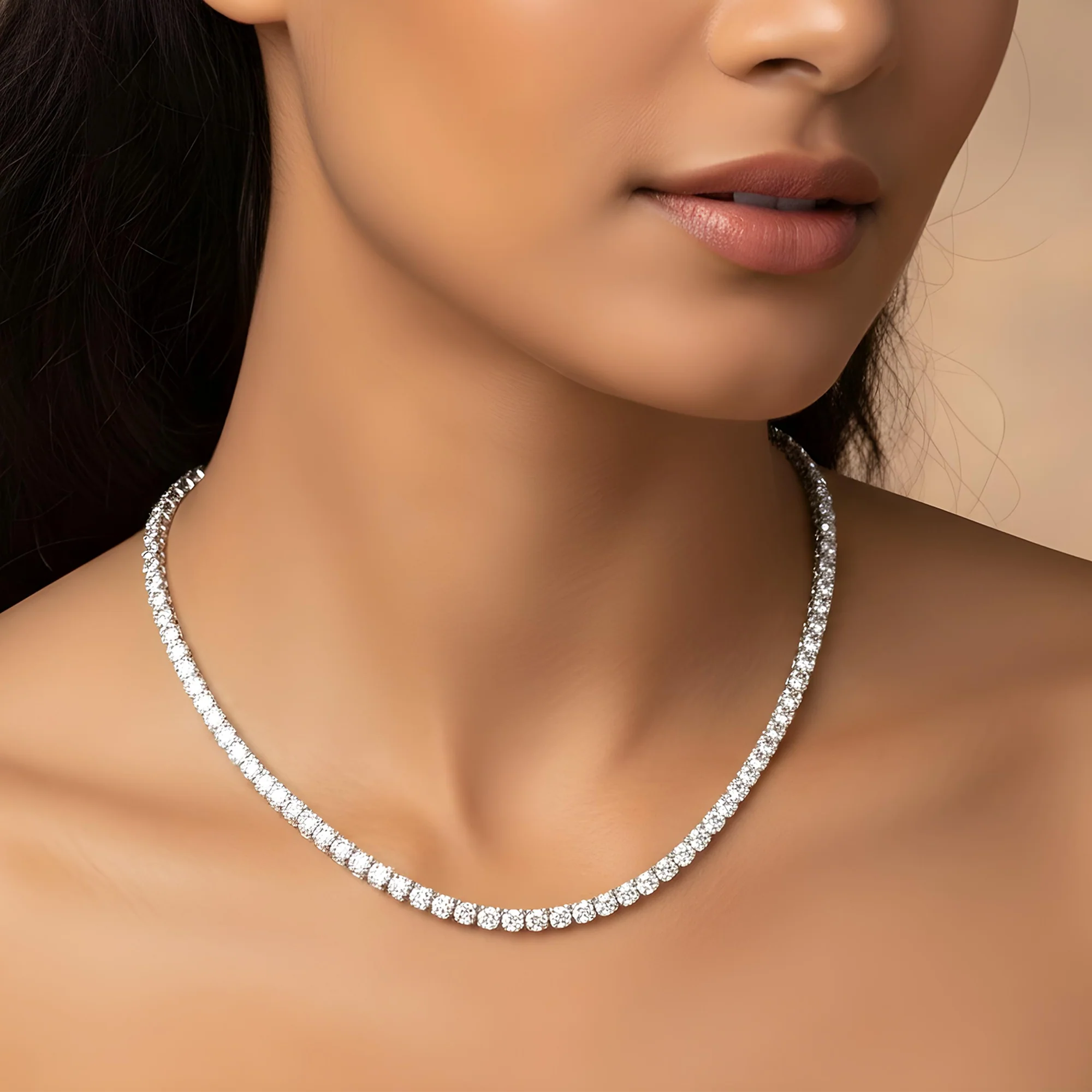 14K Yellow Gold Round Diamond Tennis Chain 53.50ct - Image 6