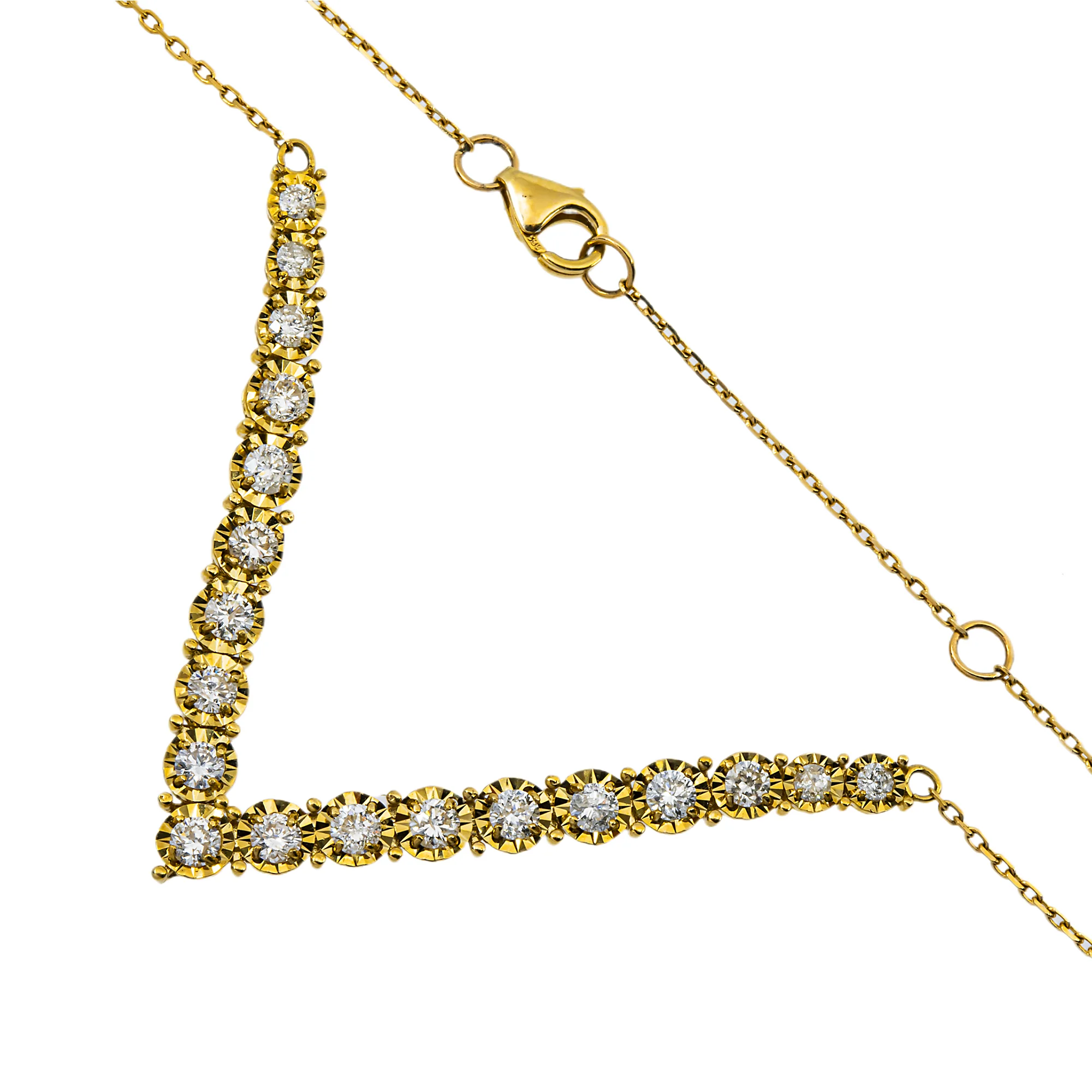 14K Yellow Gold Round Diamond V-Shape Drop Necklace 1.0ct - Image 3