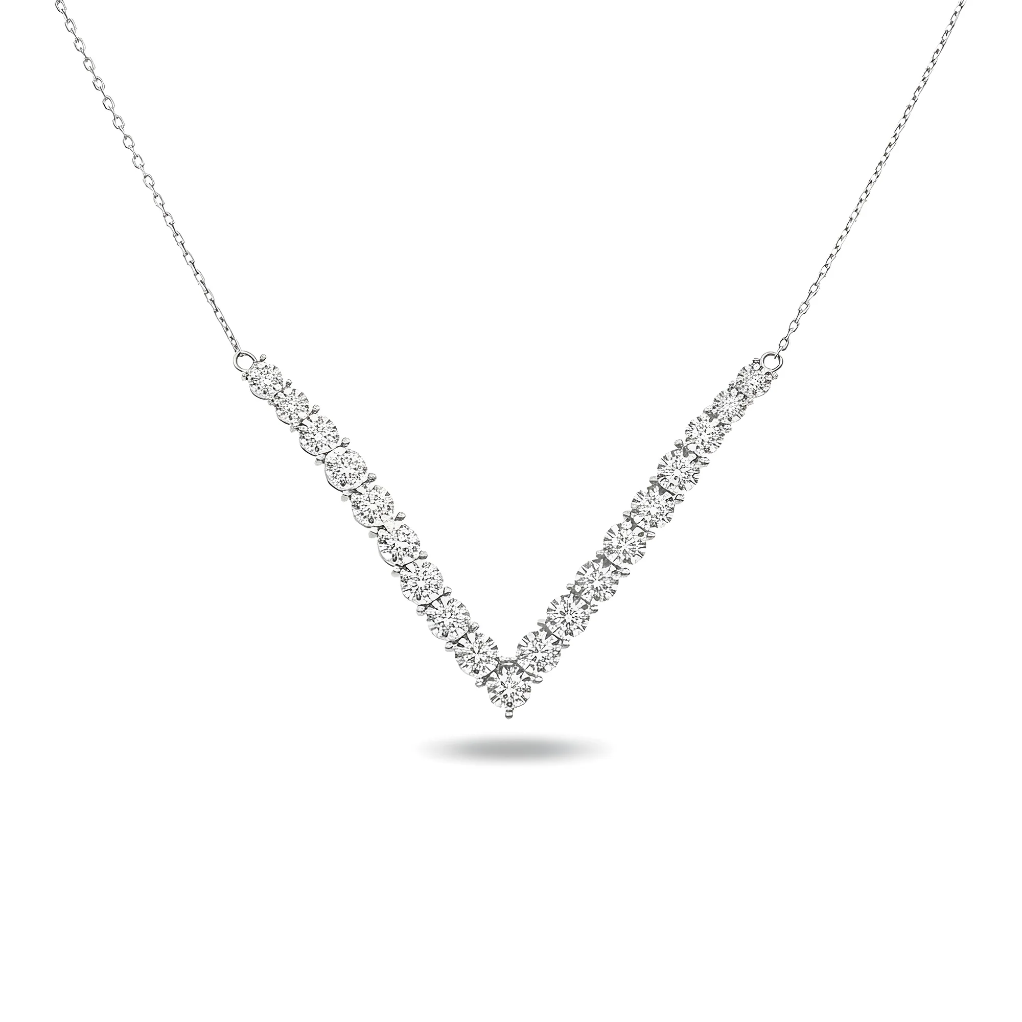 14K Yellow Gold Round Diamond V-Shape Drop Necklace 1.0ct - Image 4
