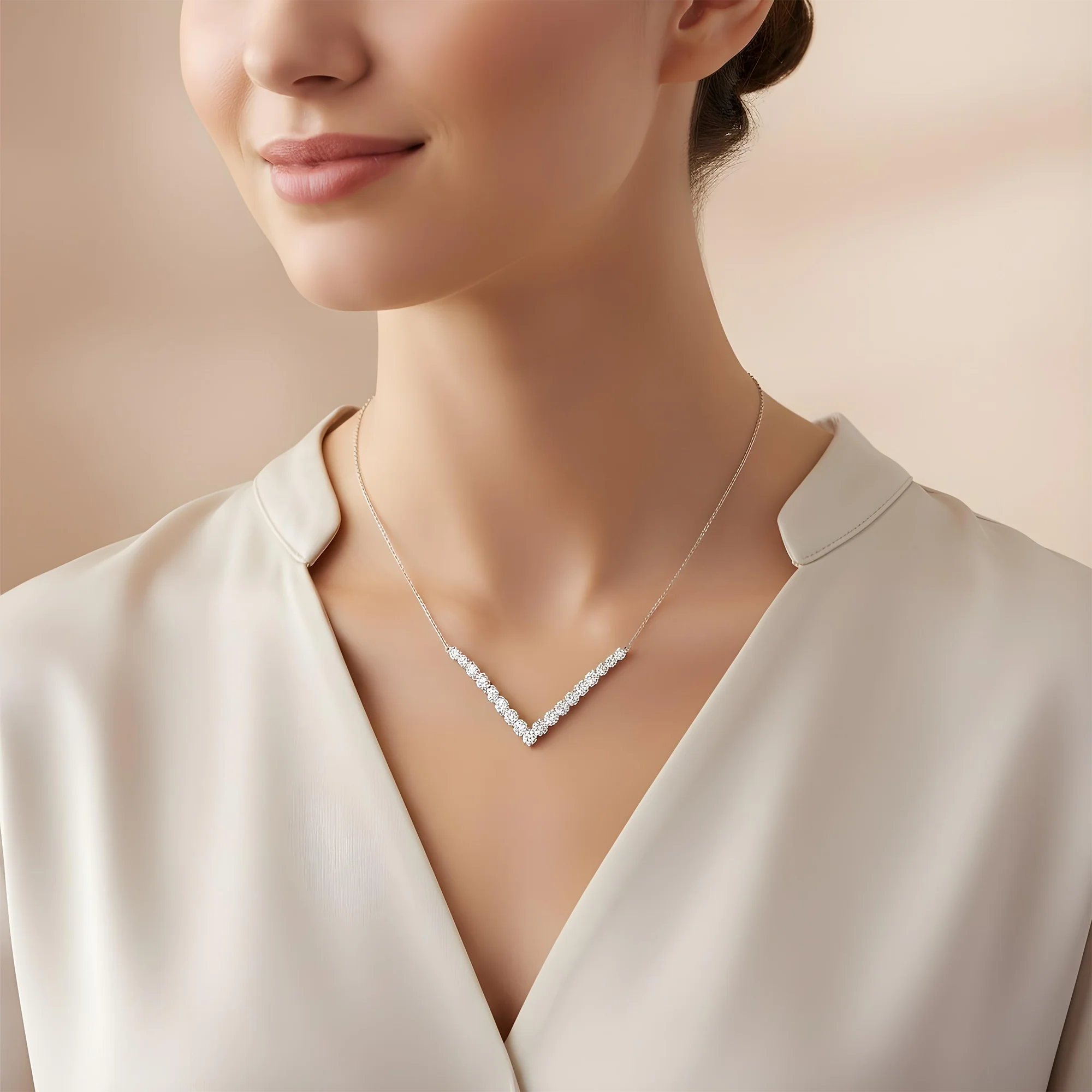 14K Yellow Gold Round Diamond V-Shape Drop Necklace 1.0ct - Image 6