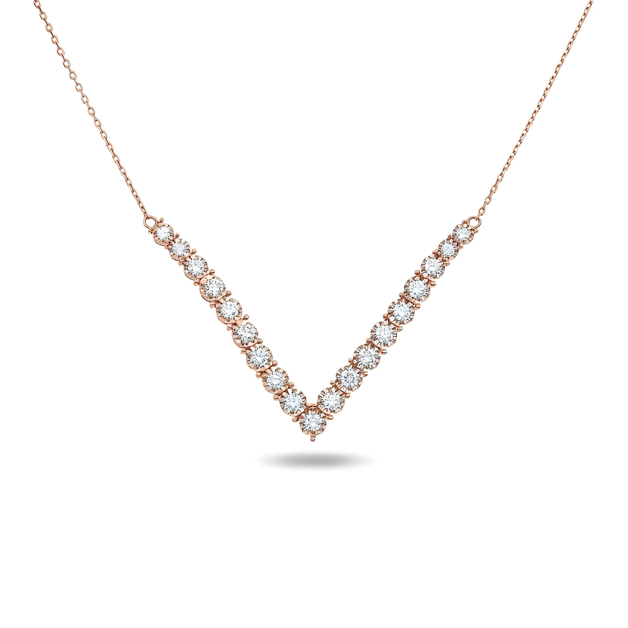 14K Yellow Gold Round Diamond V-Shape Drop Necklace 1.0ct - Image 7