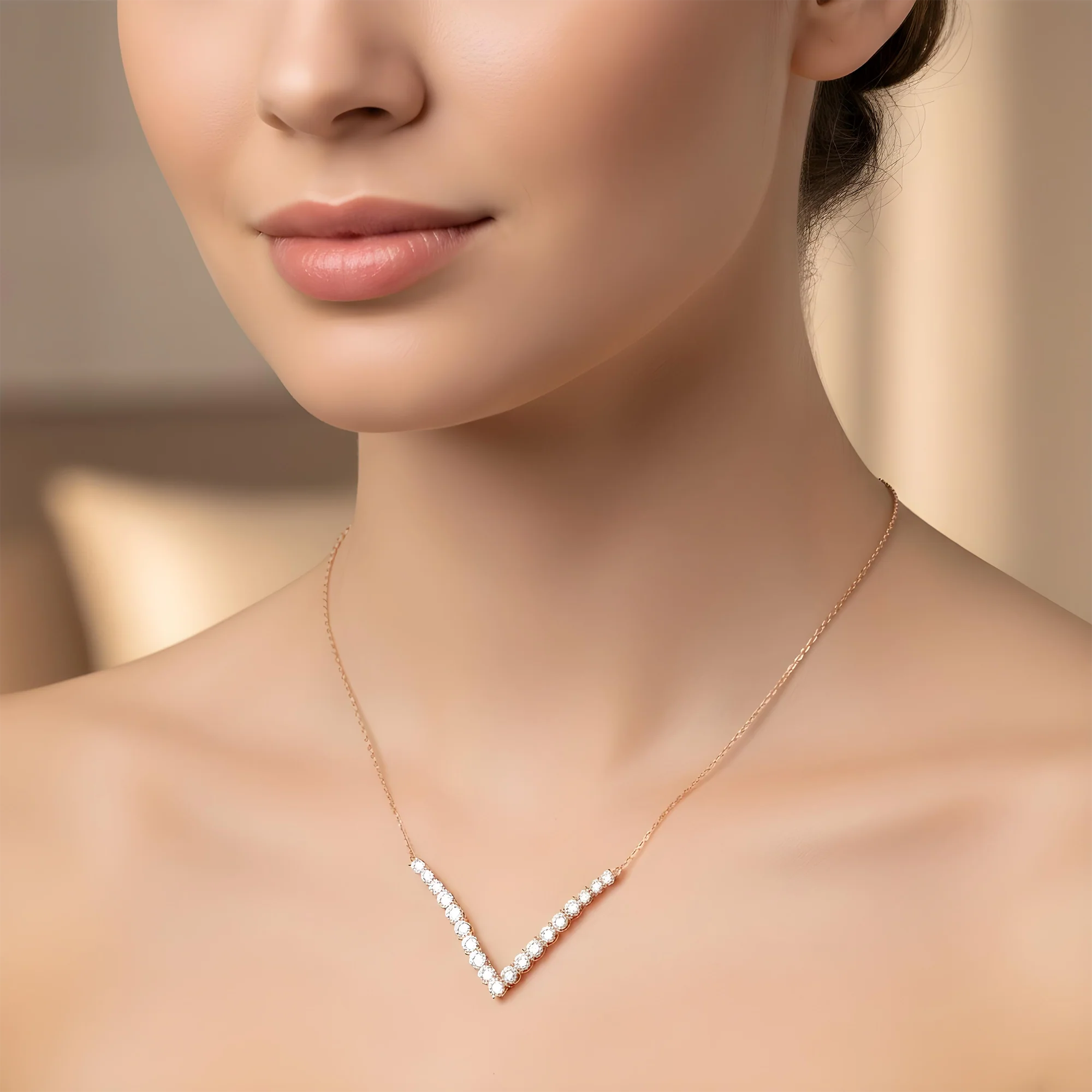 14K Yellow Gold Round Diamond V-Shape Drop Necklace 1.0ct - Image 8