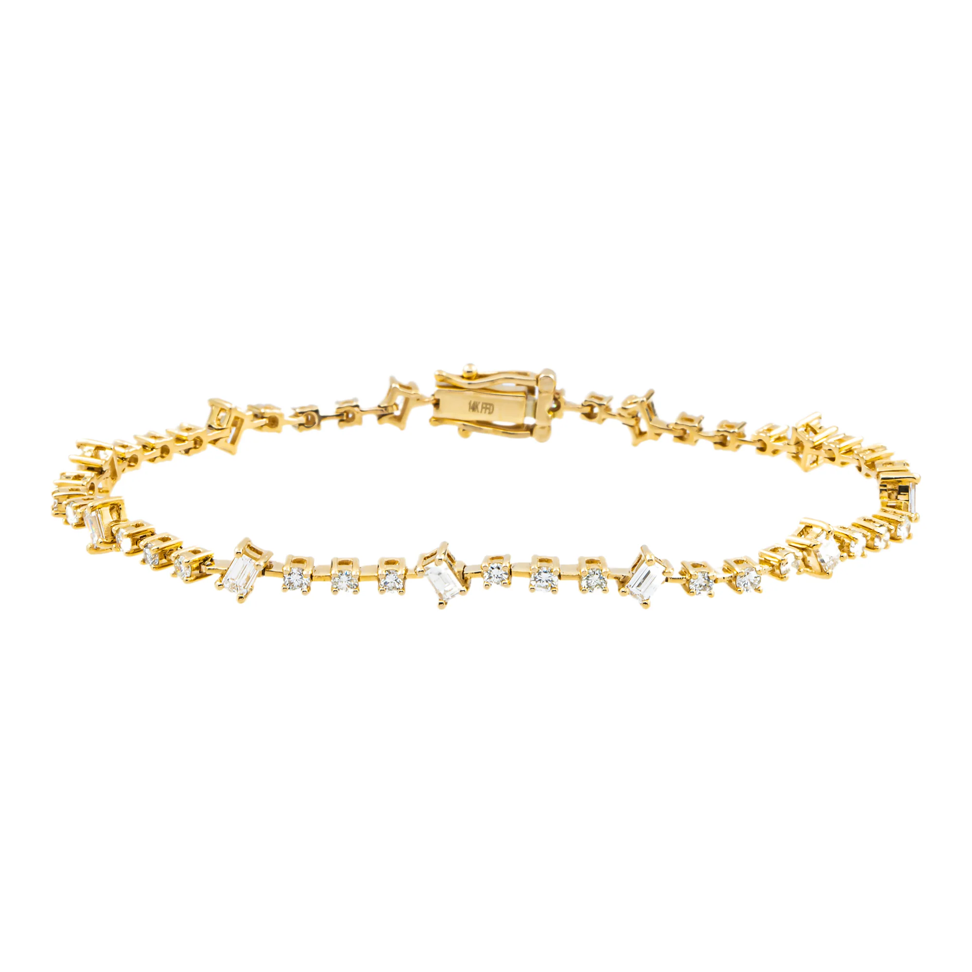 14K Yellow Gold Round & Emerald Cut Diamond Satellite Bracelet 2.49ct