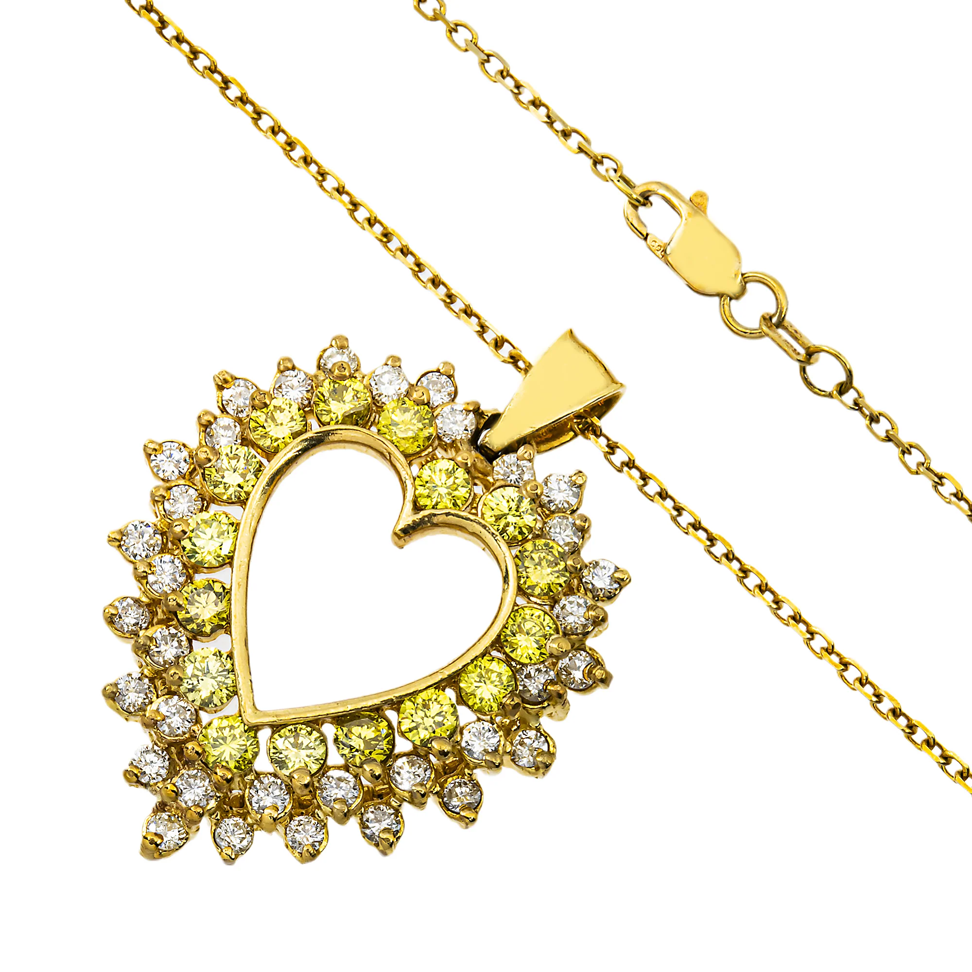 14K Yellow Gold Canary Yellow Diamond Open Heart Necklace 2.89ct - Image 3