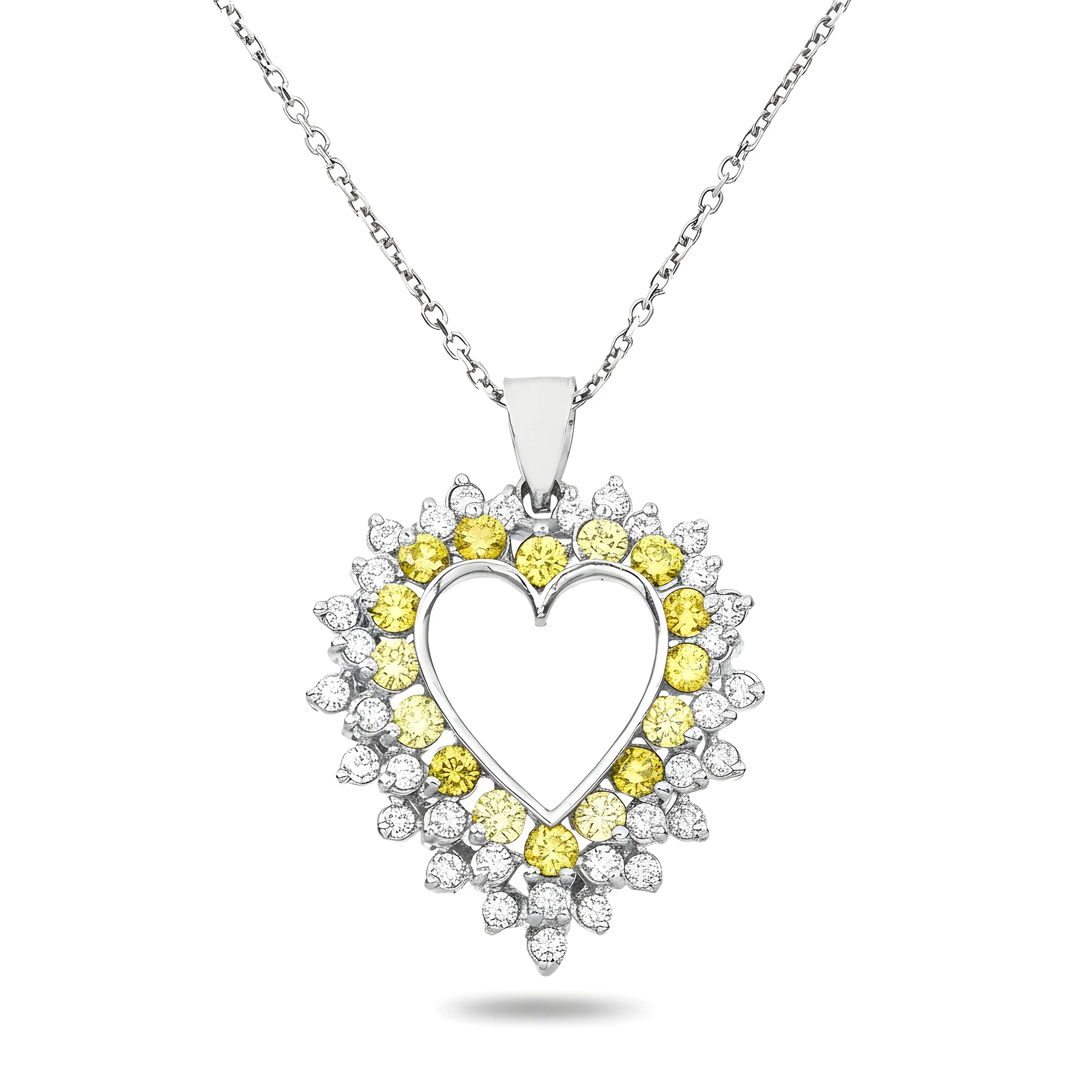 14K Yellow Gold Canary Yellow Diamond Open Heart Necklace 2.89ct - Image 4