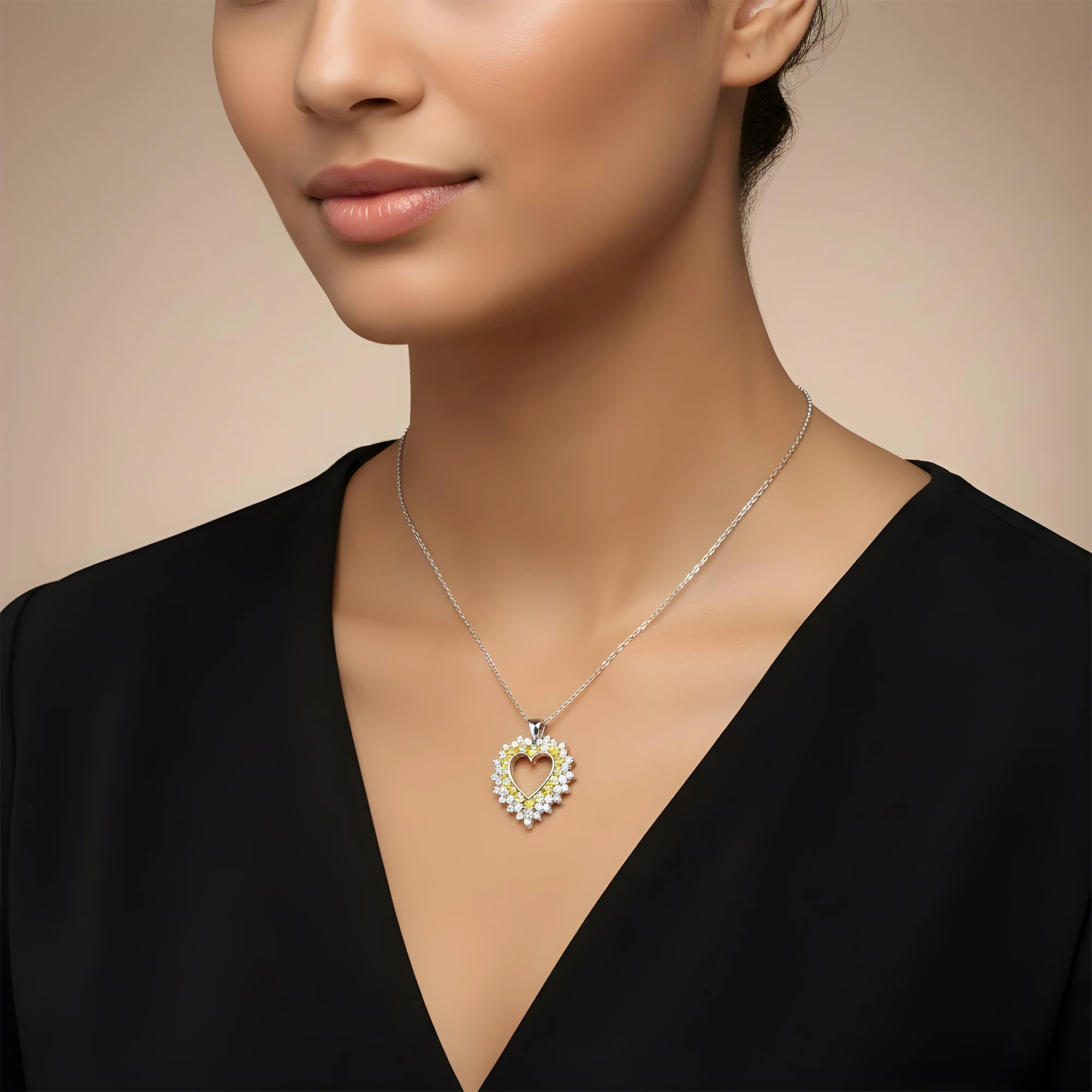 14K Yellow Gold Canary Yellow Diamond Open Heart Necklace 2.89ct - Image 5