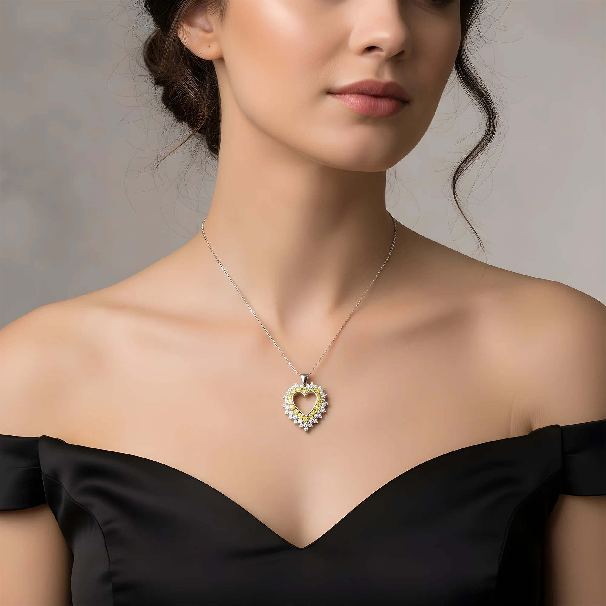 14K Yellow Gold Canary Yellow Diamond Open Heart Necklace 2.89ct - Image 6