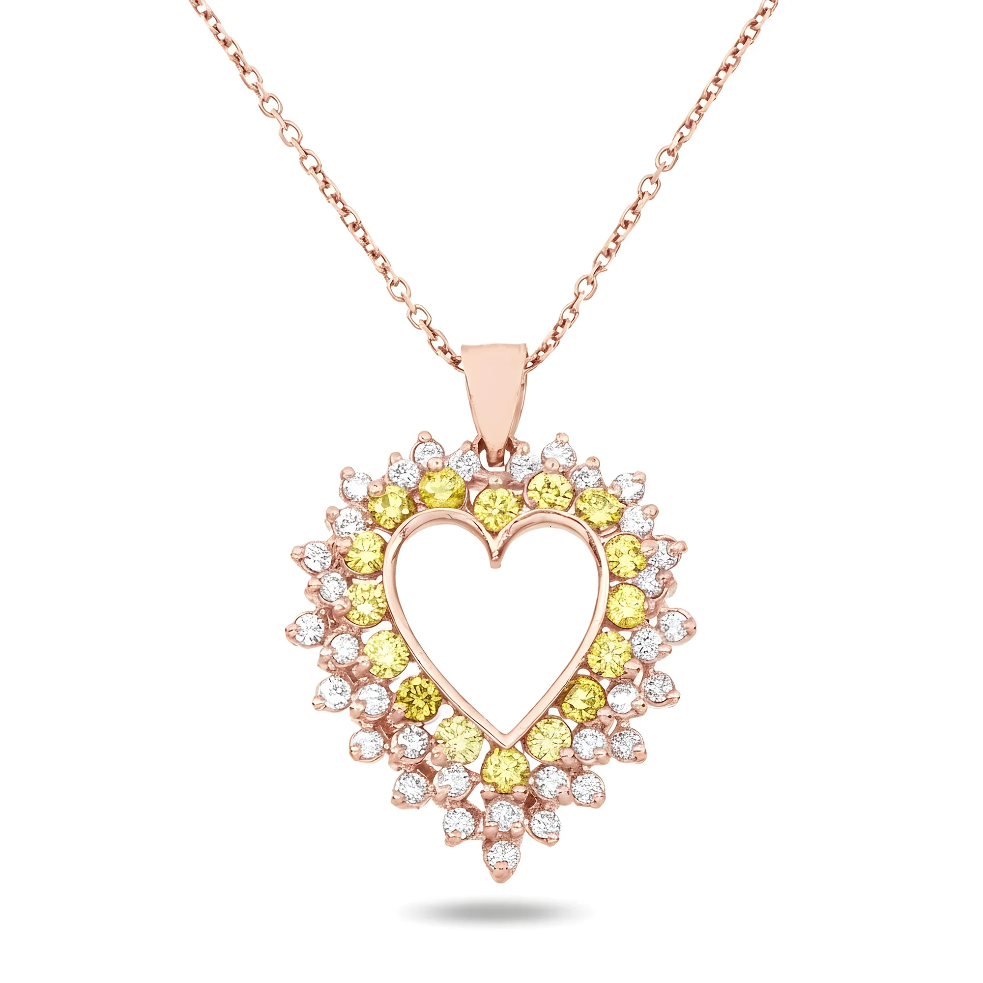 14K Yellow Gold Canary Yellow Diamond Open Heart Necklace 2.89ct - Image 7