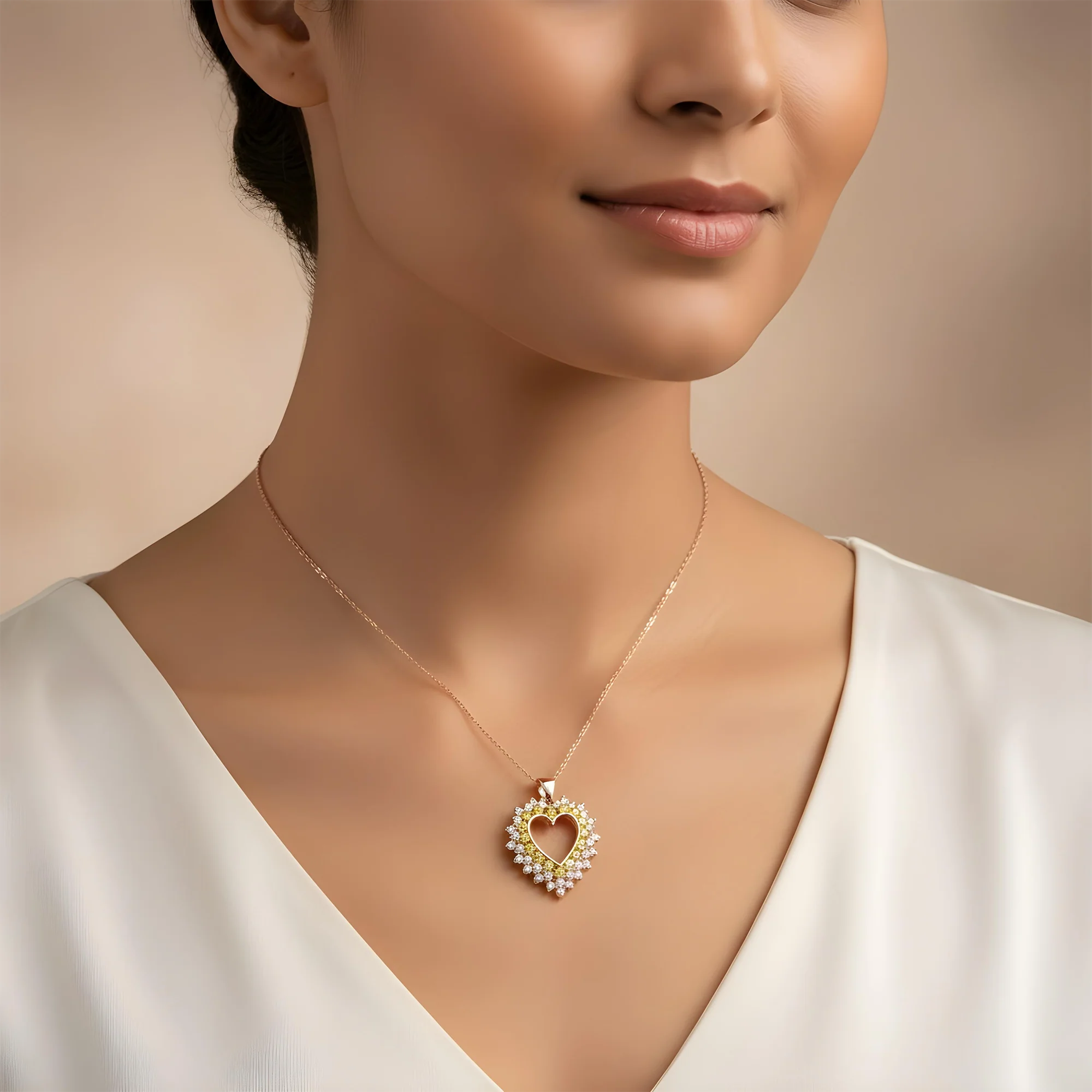 14K Yellow Gold Canary Yellow Diamond Open Heart Necklace 2.89ct - Image 8