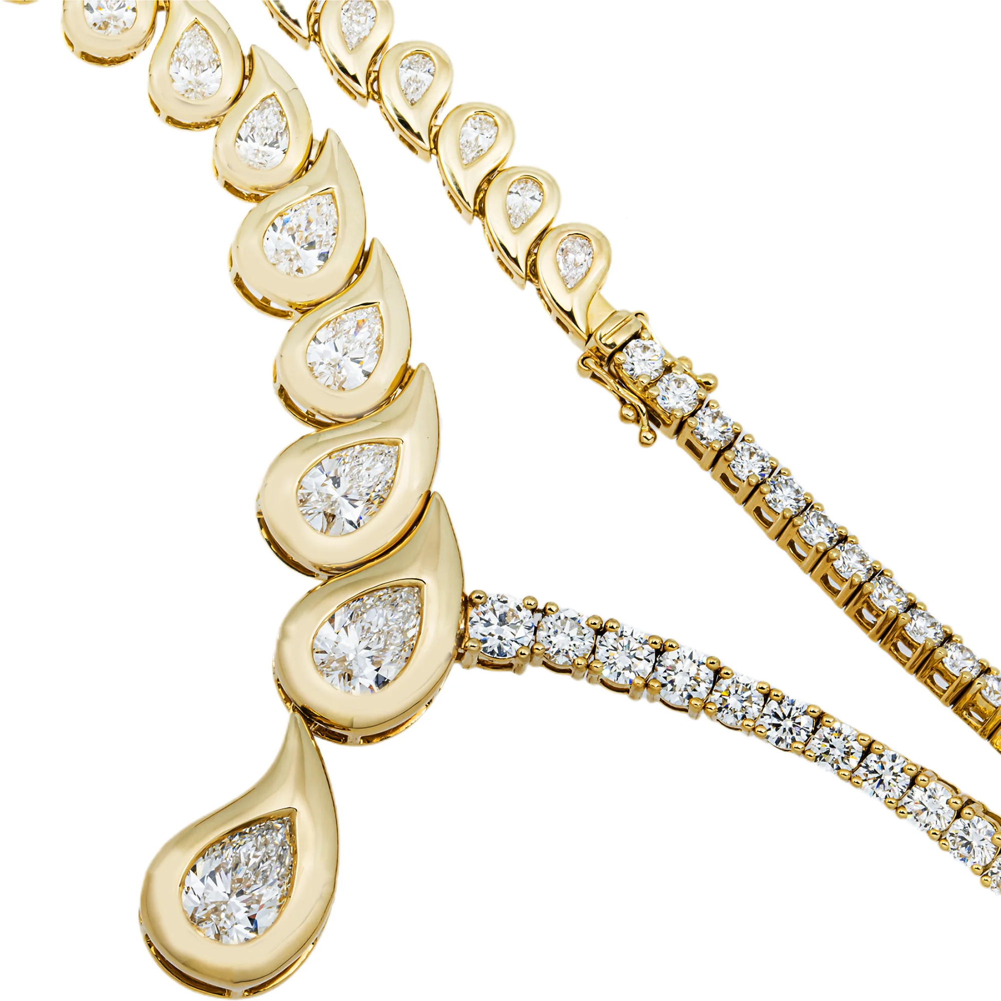 14K Yellow Gold Two Faced Graduated Pear Cut Diamond Drop Necklace 16.66ct - Image 4