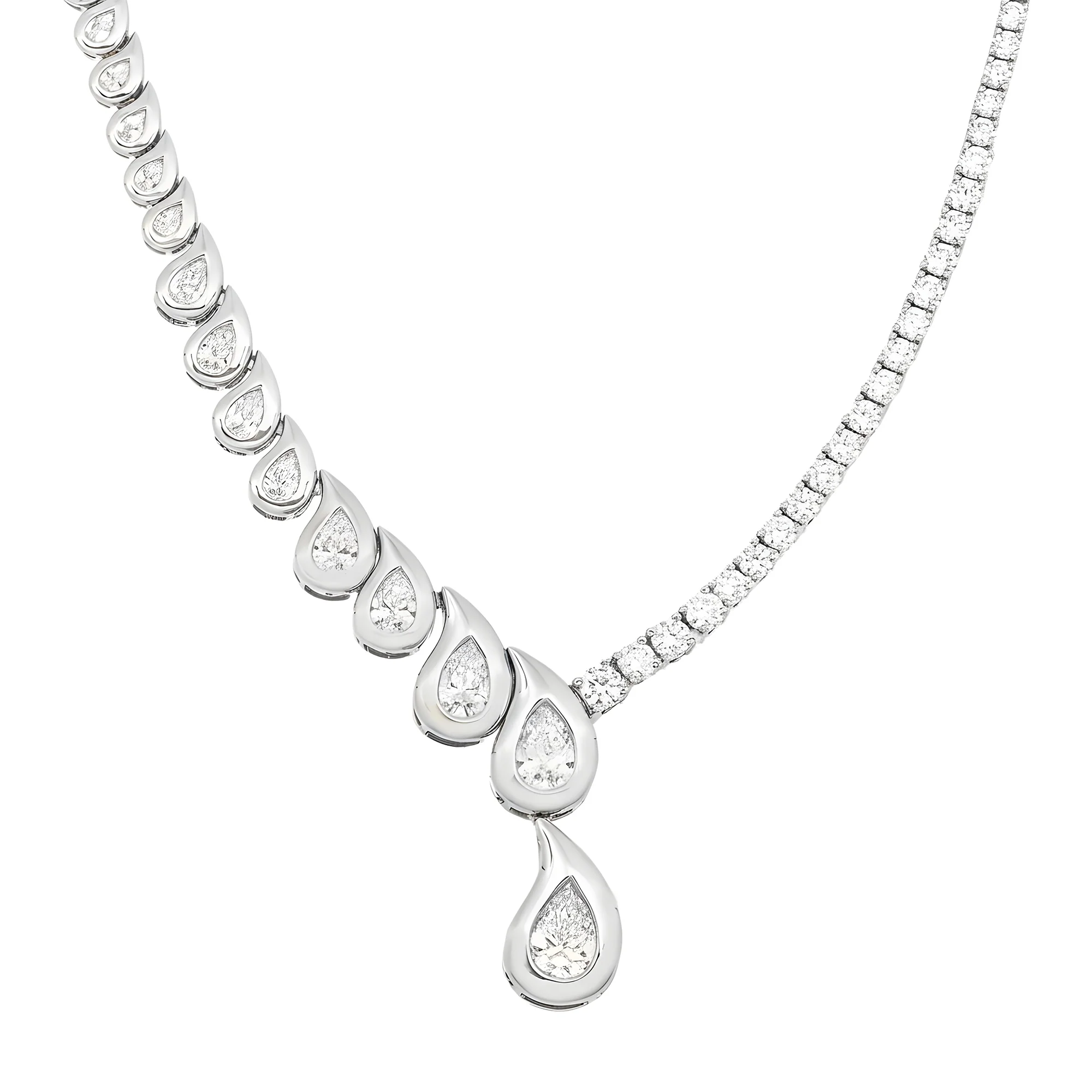14K Yellow Gold Two Faced Graduated Pear Cut Diamond Drop Necklace 16.66ct - Image 5