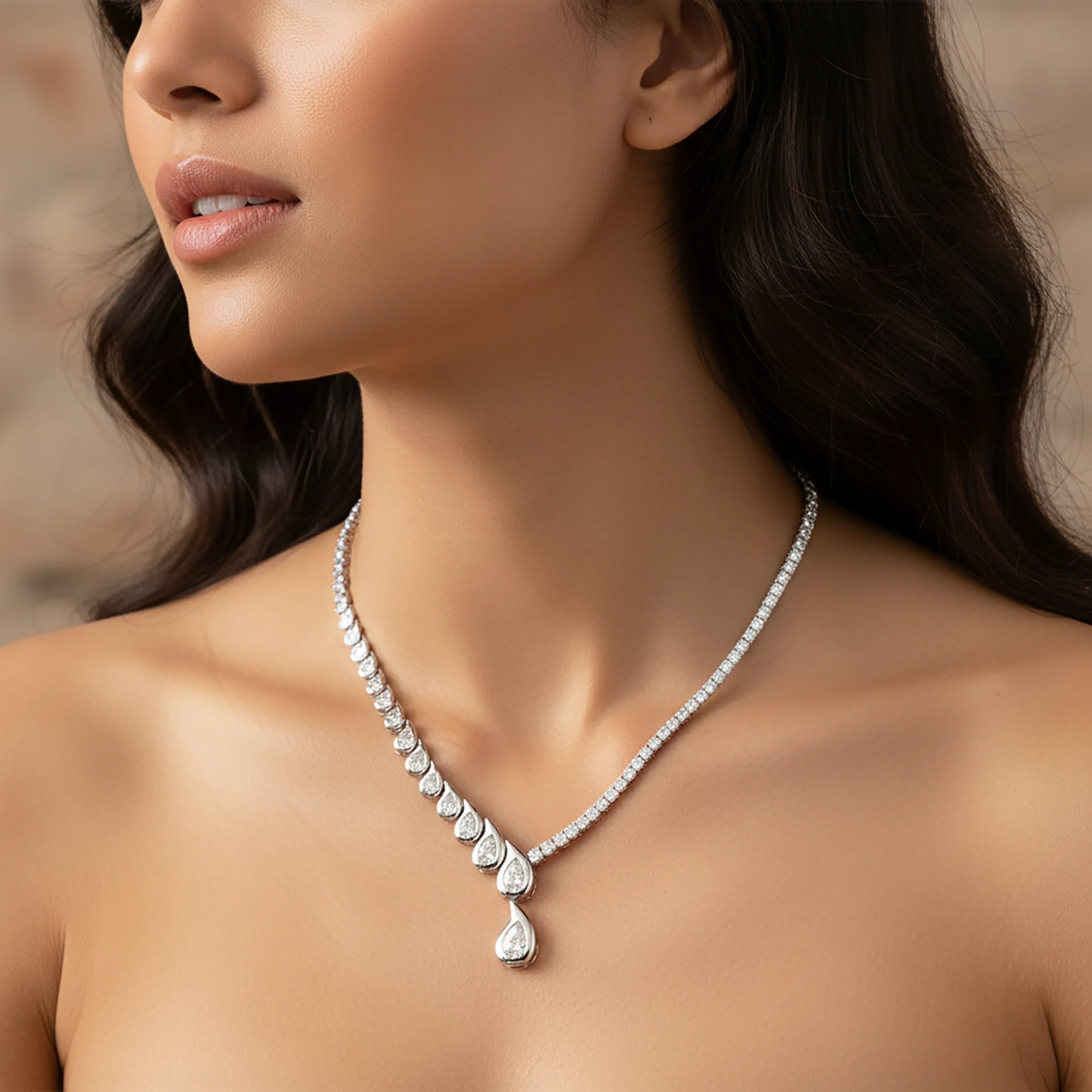 14K Yellow Gold Two Faced Graduated Pear Cut Diamond Drop Necklace 16.66ct - Image 6