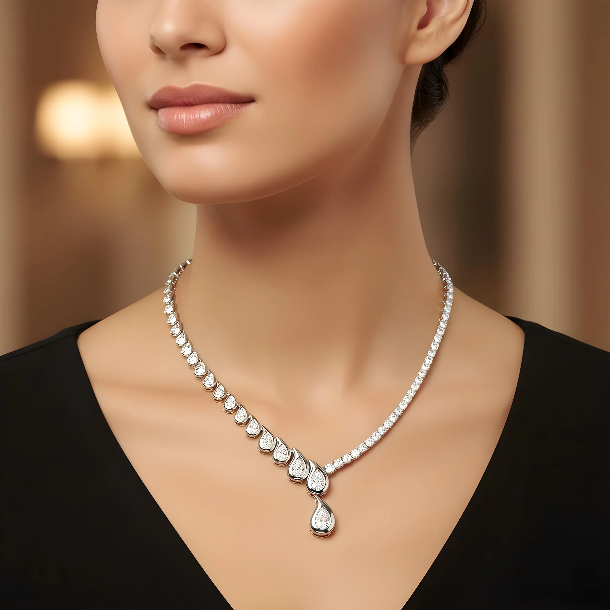 14K Yellow Gold Two Faced Graduated Pear Cut Diamond Drop Necklace 16.66ct - Image 7