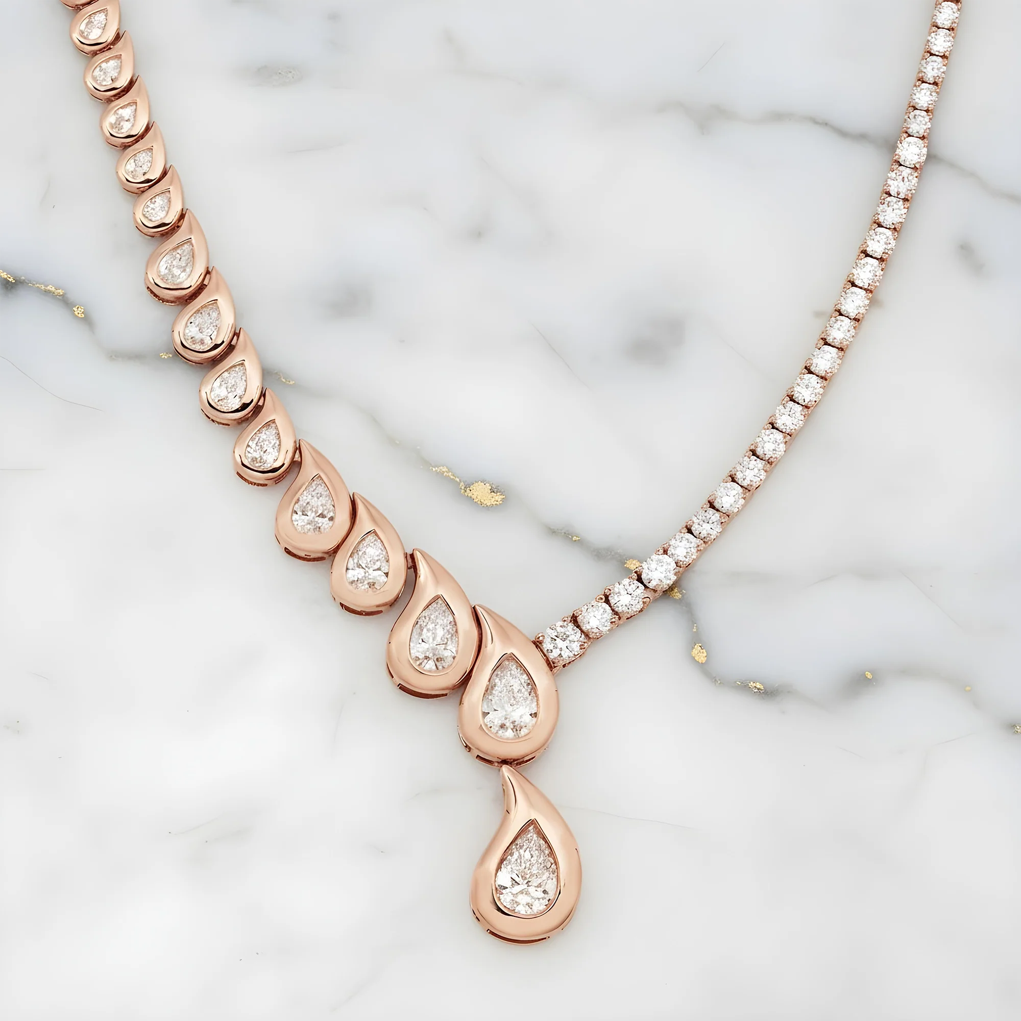 14K Yellow Gold Two Faced Graduated Pear Cut Diamond Drop Necklace 16.66ct - Image 8