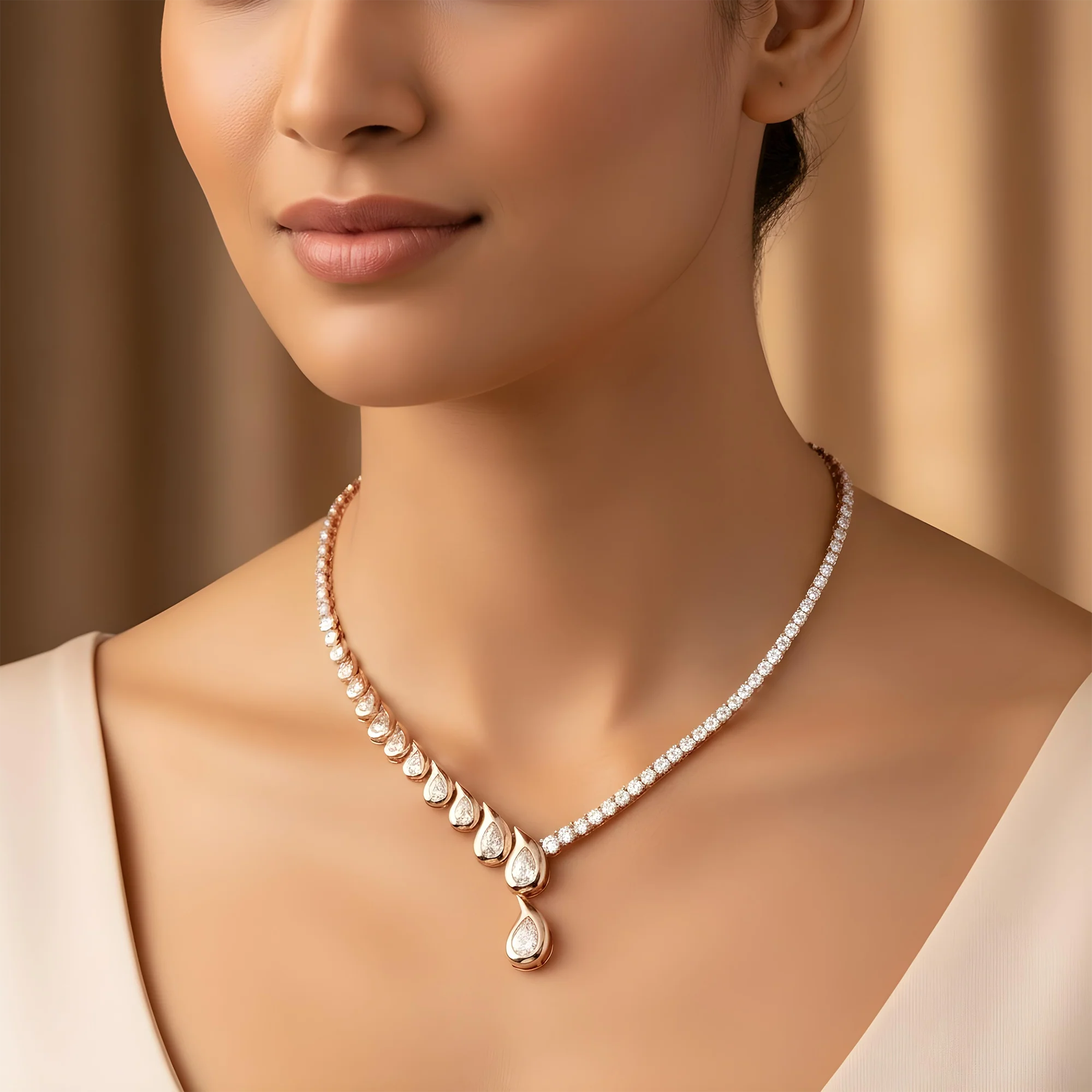14K Yellow Gold Two Faced Graduated Pear Cut Diamond Drop Necklace 16.66ct - Image 9