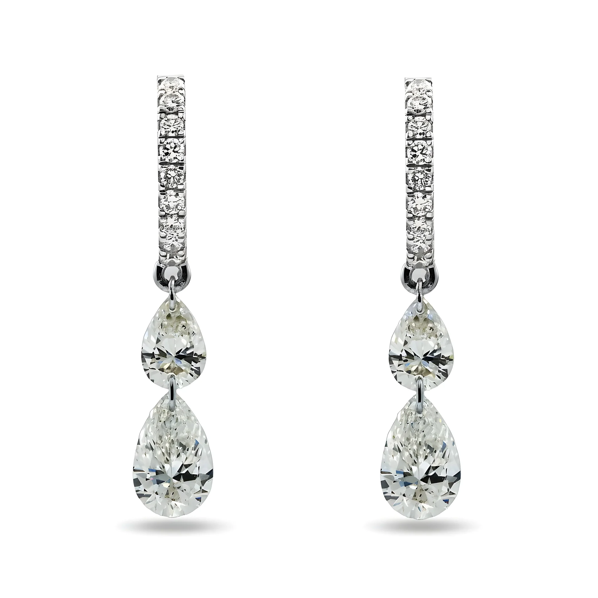 14K Yellow Gold Round & Pear Cut Diamond Huggie Drop Earrings 2.55ctw - Image 5
