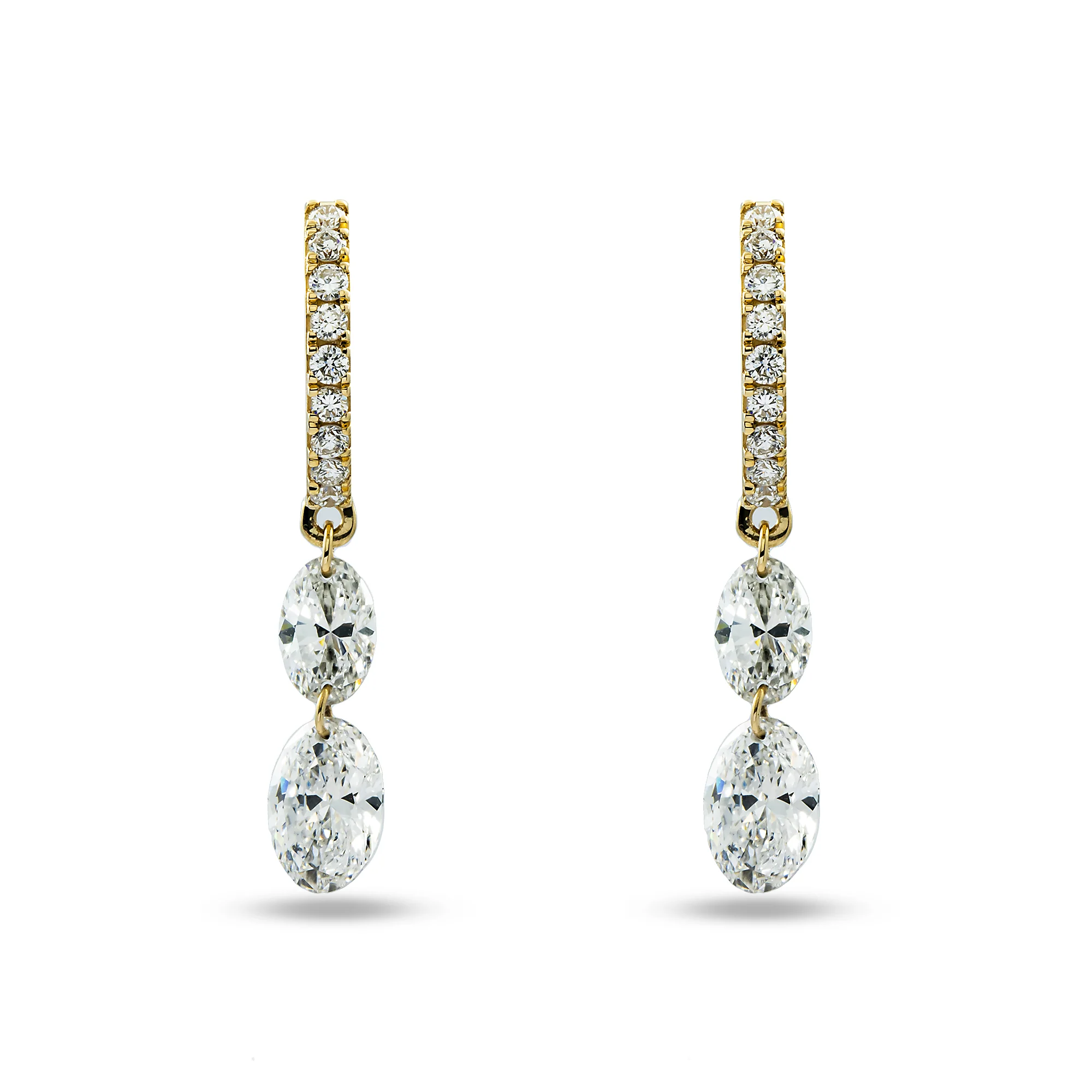 14K Yellow Gold Oval & Pear Cut Diamond Huggie Drop Earrings 2.67ctw