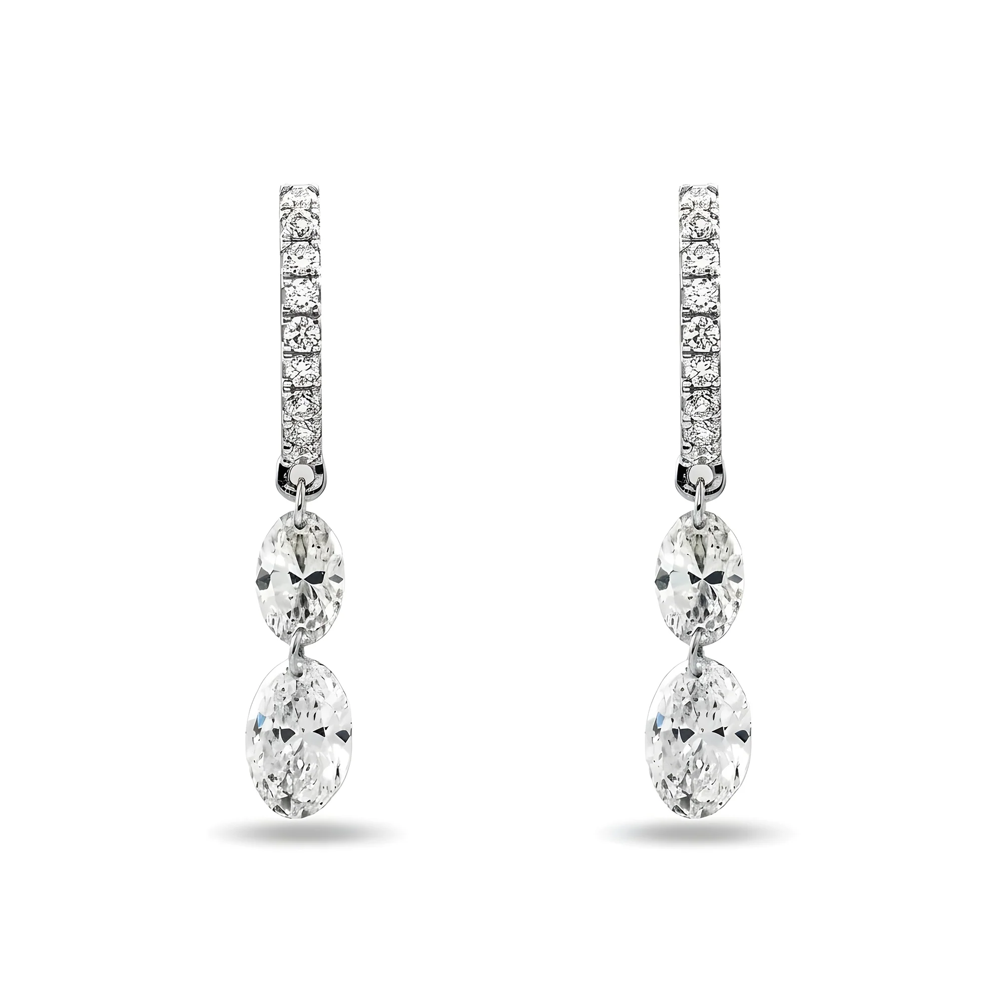 14K Yellow Gold Oval & Pear Cut Diamond Huggie Drop Earrings 2.67ctw - Image 5