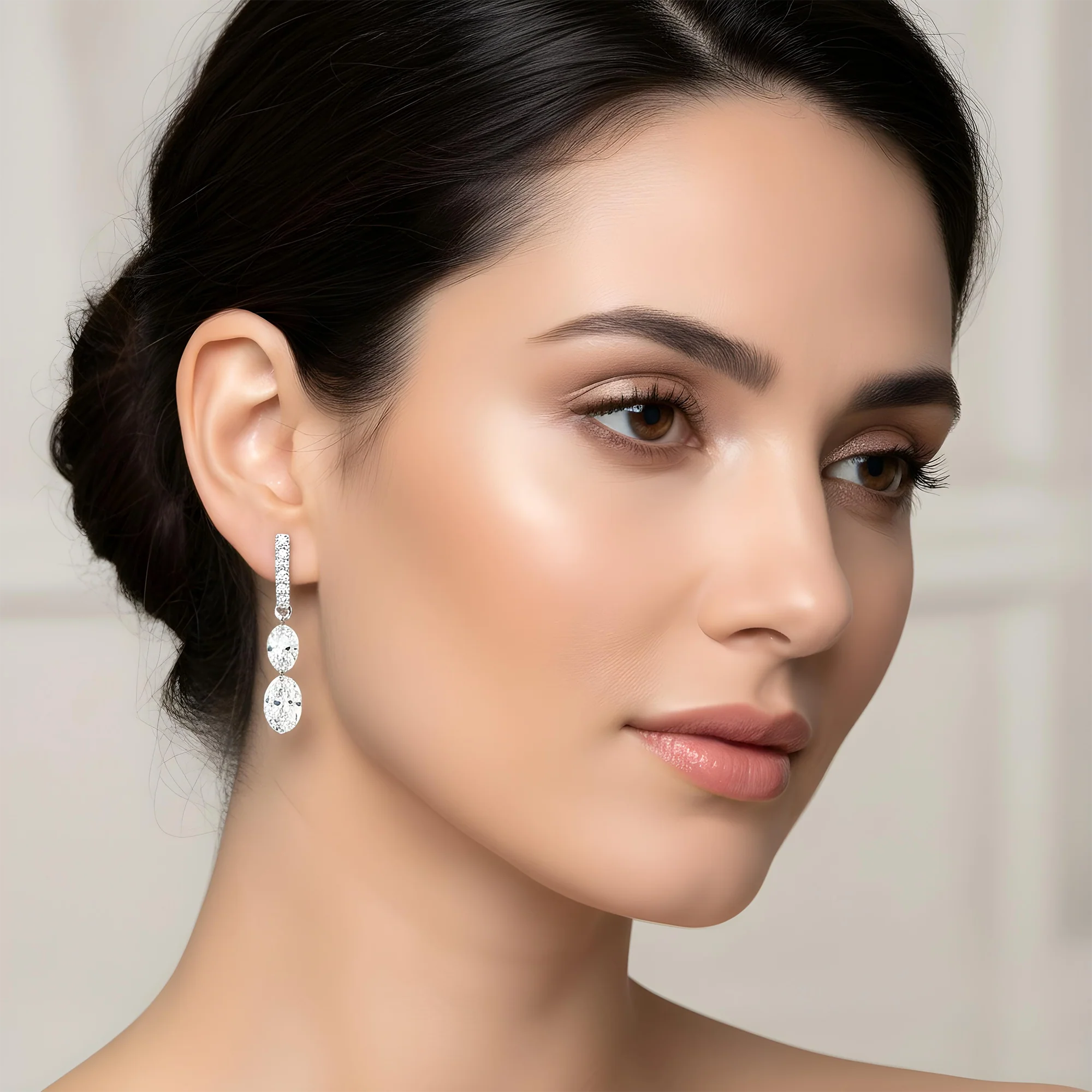 14K Yellow Gold Oval & Pear Cut Diamond Huggie Drop Earrings 2.67ctw - Image 6