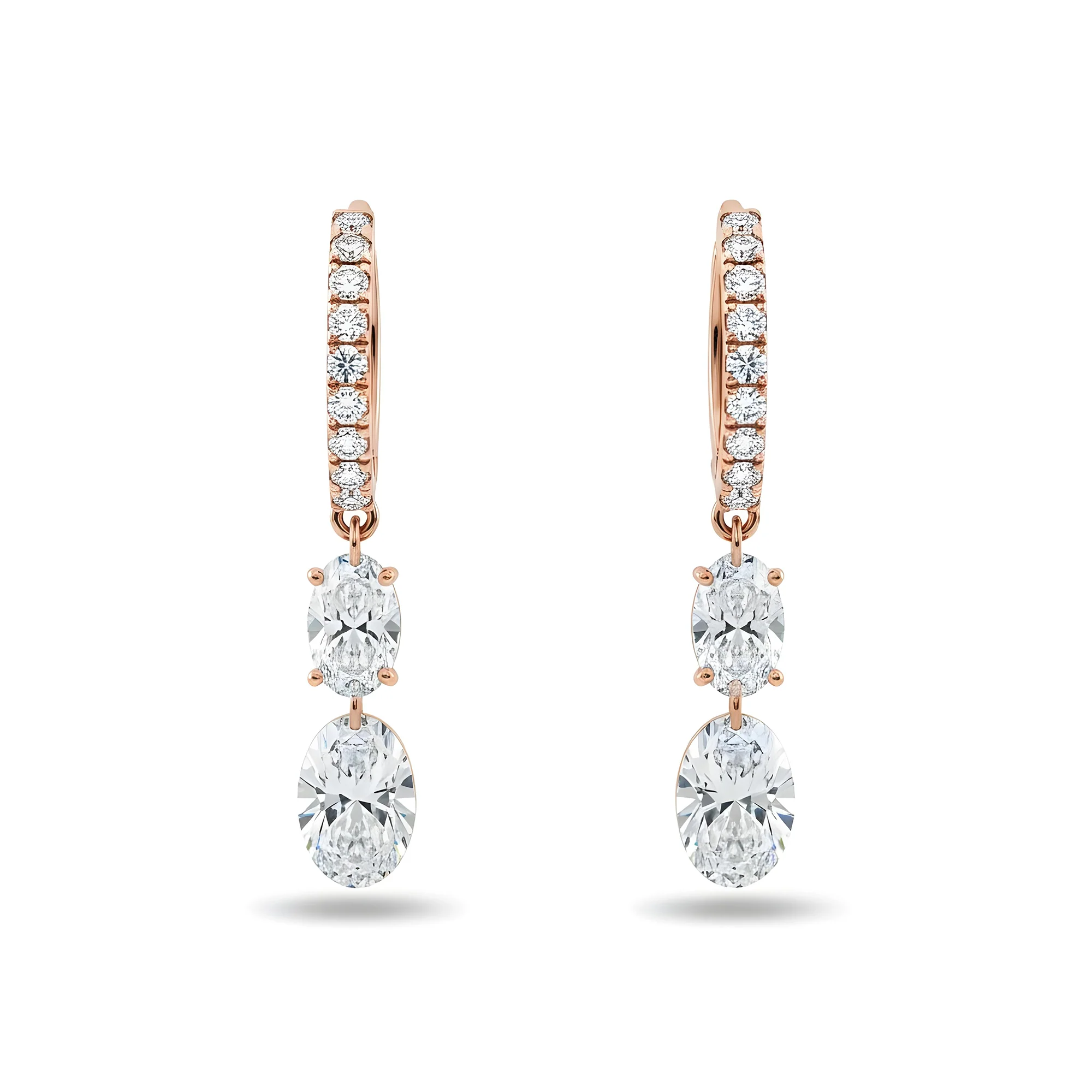 14K Yellow Gold Oval & Pear Cut Diamond Huggie Drop Earrings 2.67ctw - Image 8