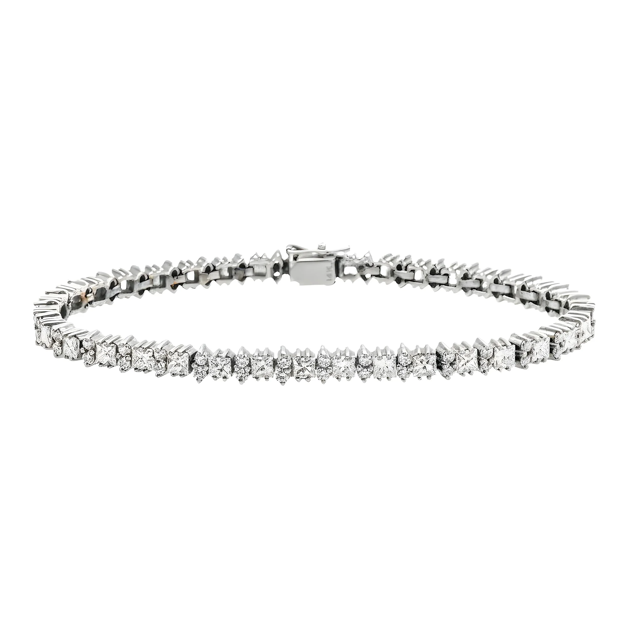 14K Yellow Gold Round & Princess Cut Diamond Tennis Bracelet 7.1ct - Image 4