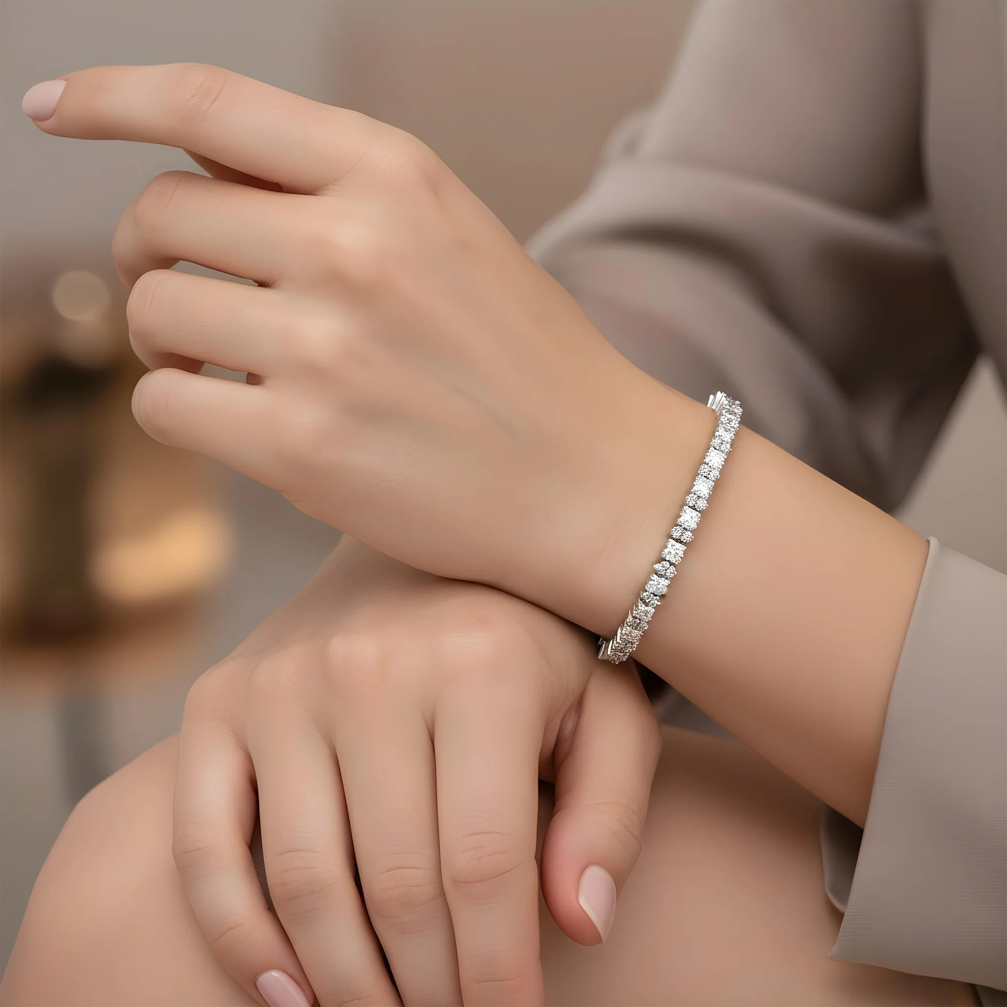 14K Yellow Gold Round & Princess Cut Diamond Tennis Bracelet 7.1ct - Image 5