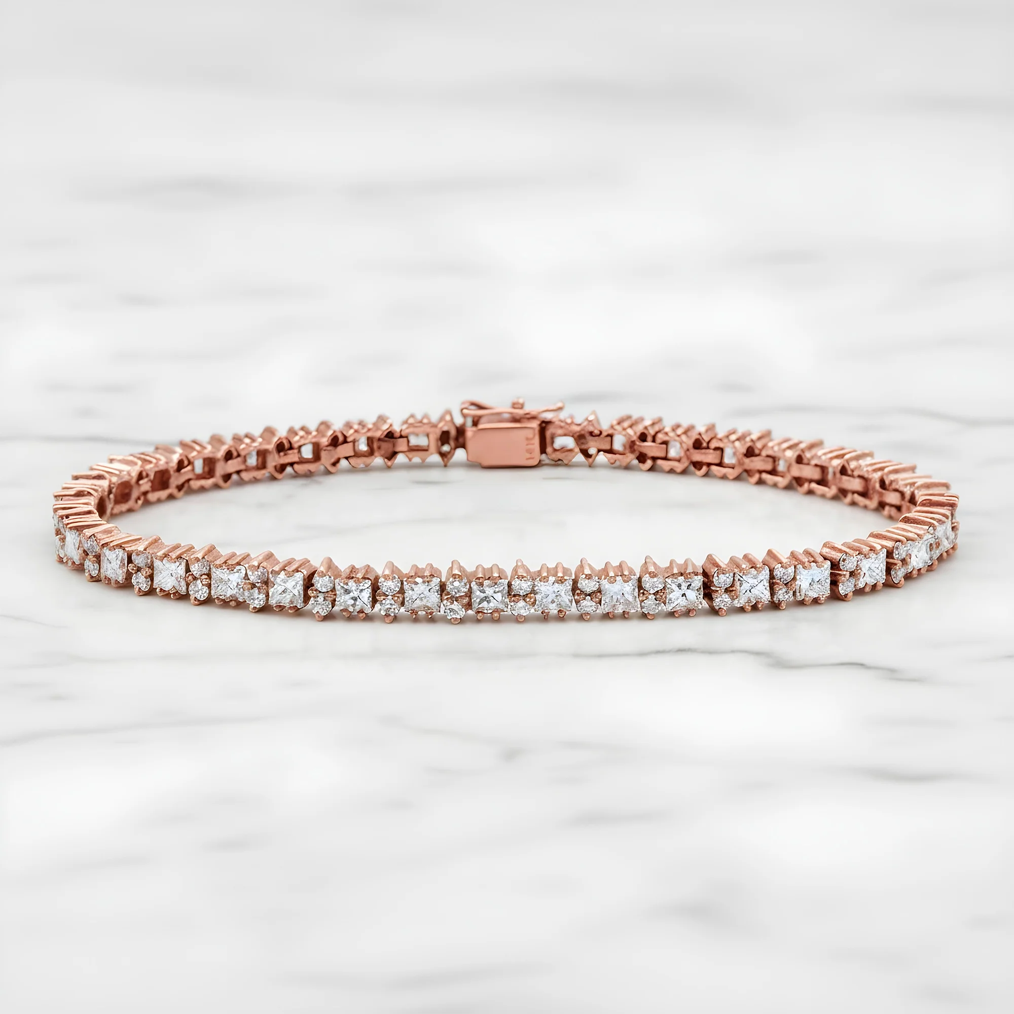 14K Yellow Gold Round & Princess Cut Diamond Tennis Bracelet 7.1ct - Image 7
