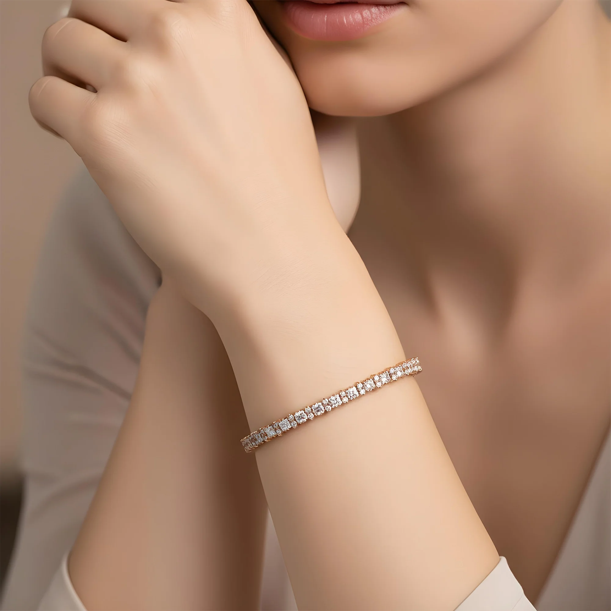 14K Yellow Gold Round & Princess Cut Diamond Tennis Bracelet 7.1ct - Image 8