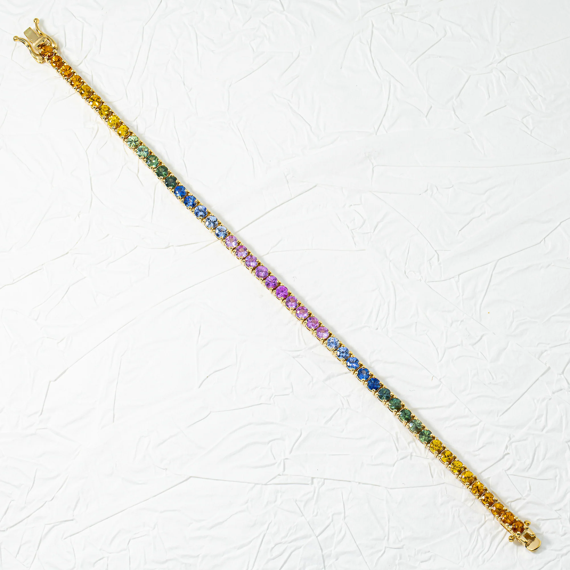 14K Yellow Gold Round Rainbow Gemstone Bracelet 9.24ct - Image 3