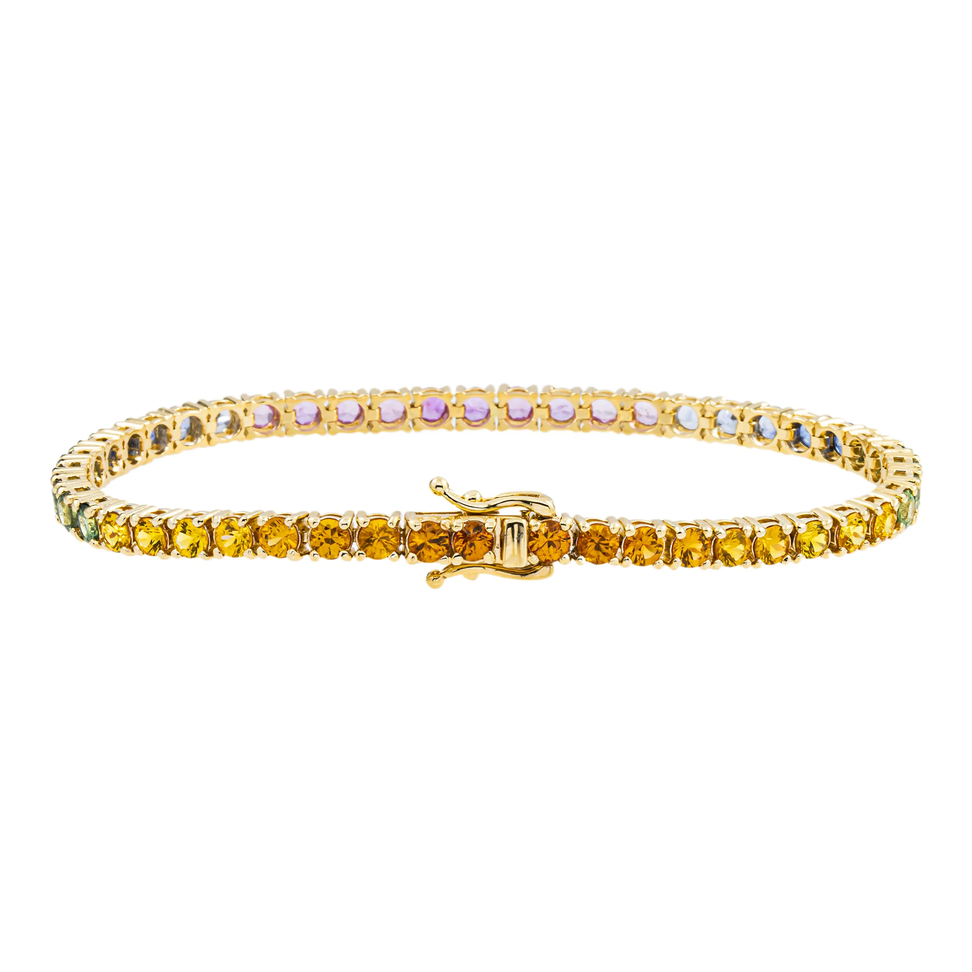 14K Yellow Gold Round Rainbow Gemstone Bracelet 9.24ct - Image 4