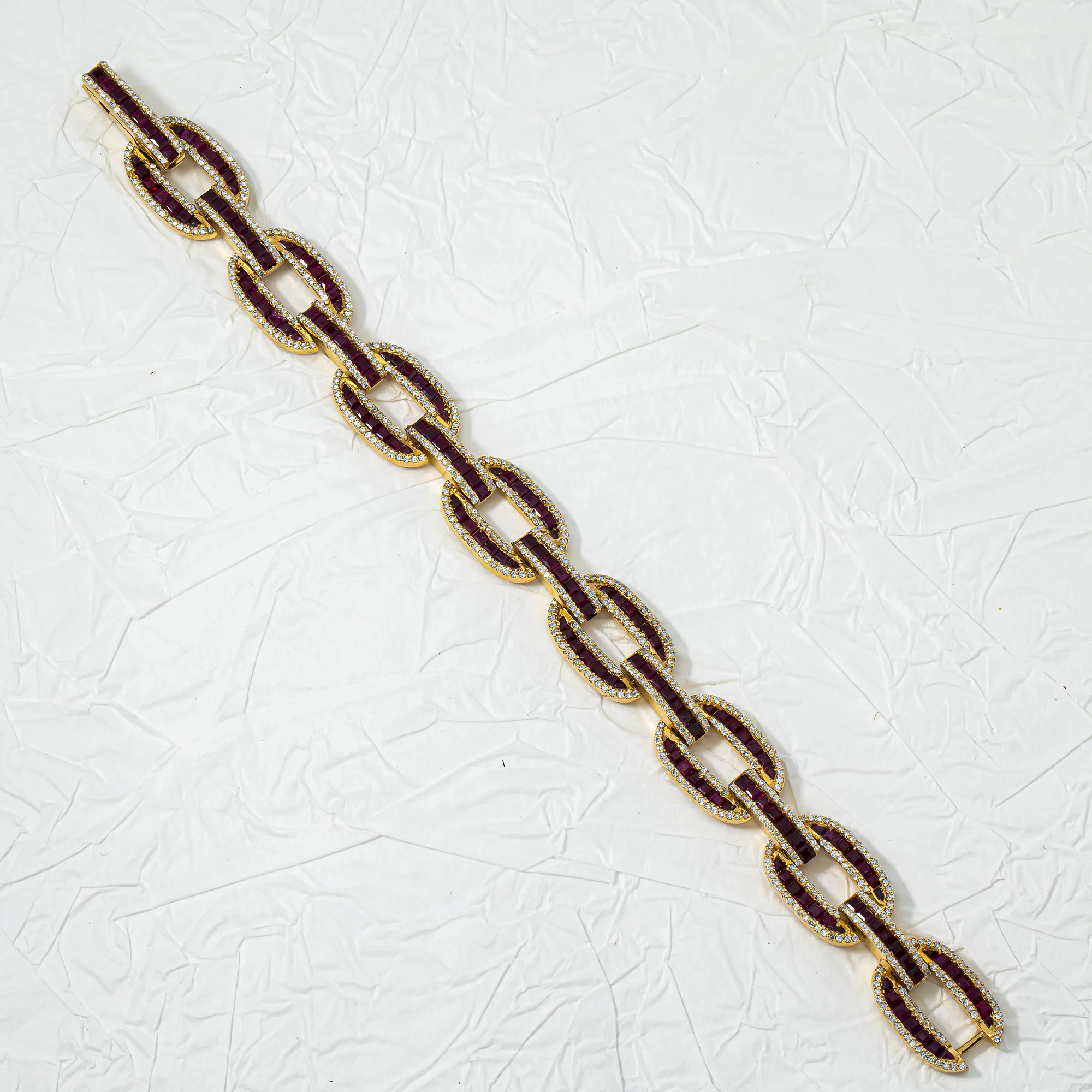14K Yellow Gold Ruby & Diamond Hermes Link Chain Bracelet 12.09ct - Image 3