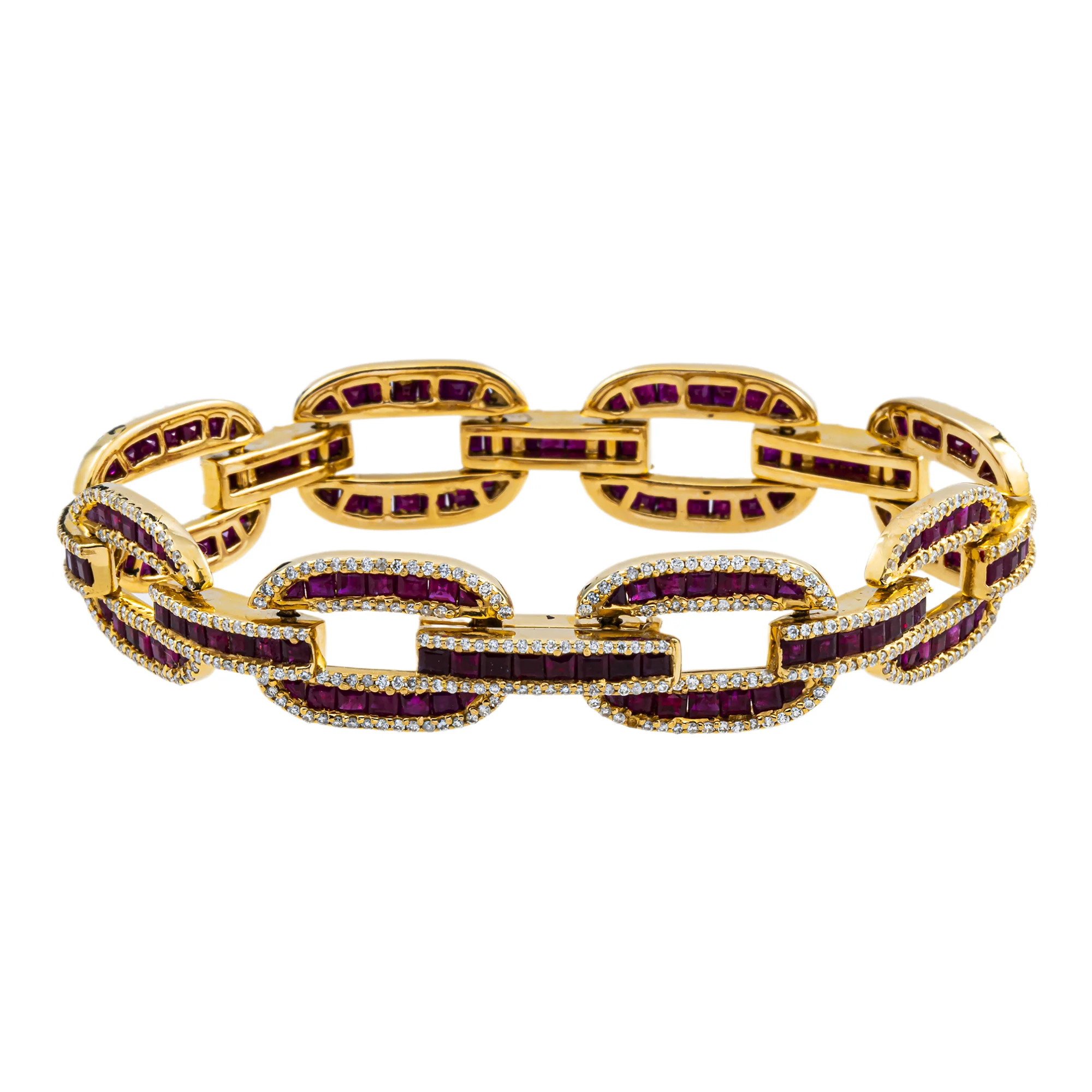 14K Yellow Gold Ruby & Diamond Hermes Link Chain Bracelet 12.09ct - Image 4