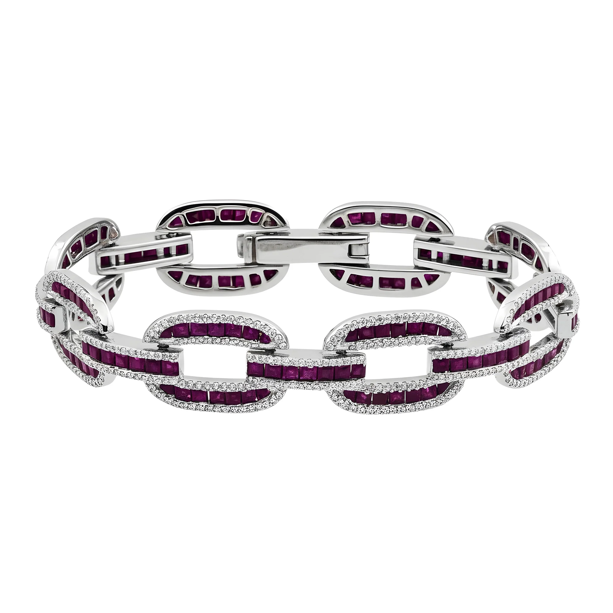 14K Yellow Gold Ruby & Diamond Hermes Link Chain Bracelet 12.09ct - Image 5