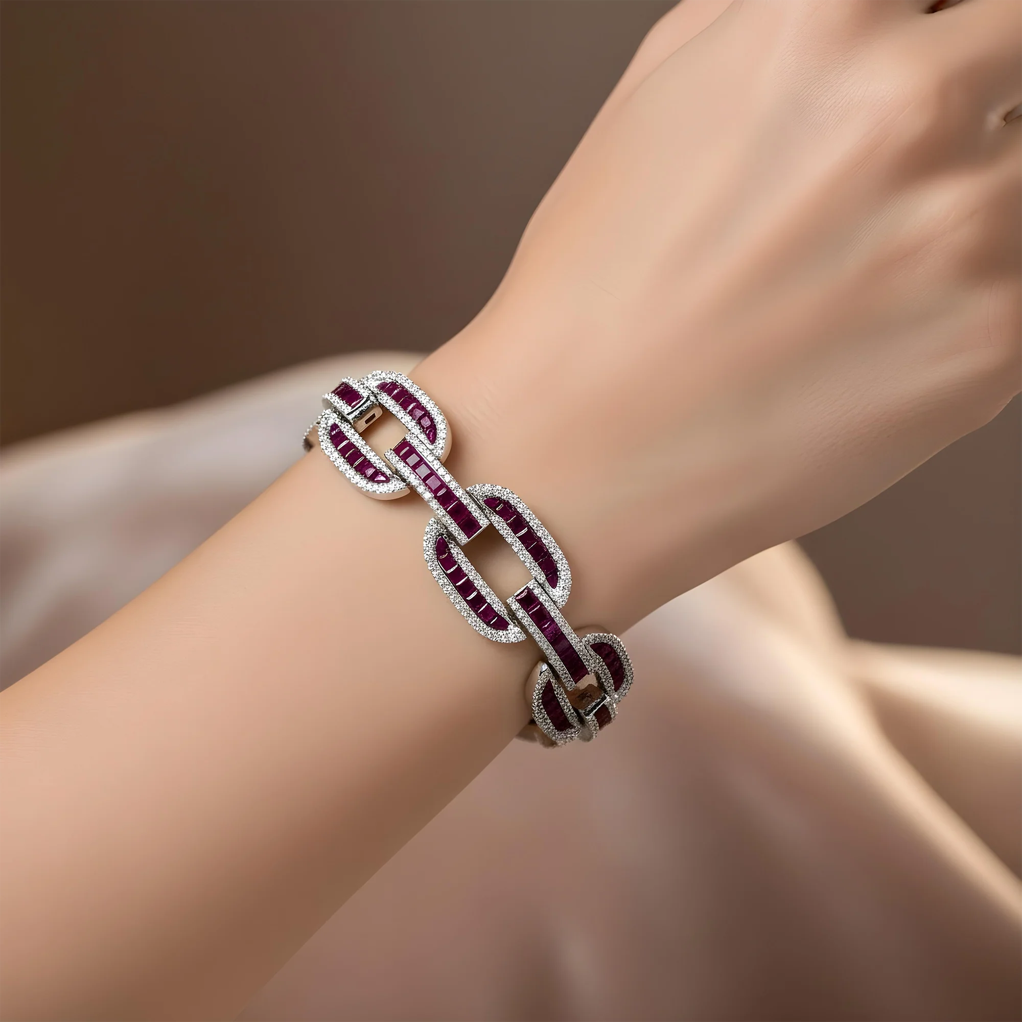 14K Yellow Gold Ruby & Diamond Hermes Link Chain Bracelet 12.09ct - Image 7